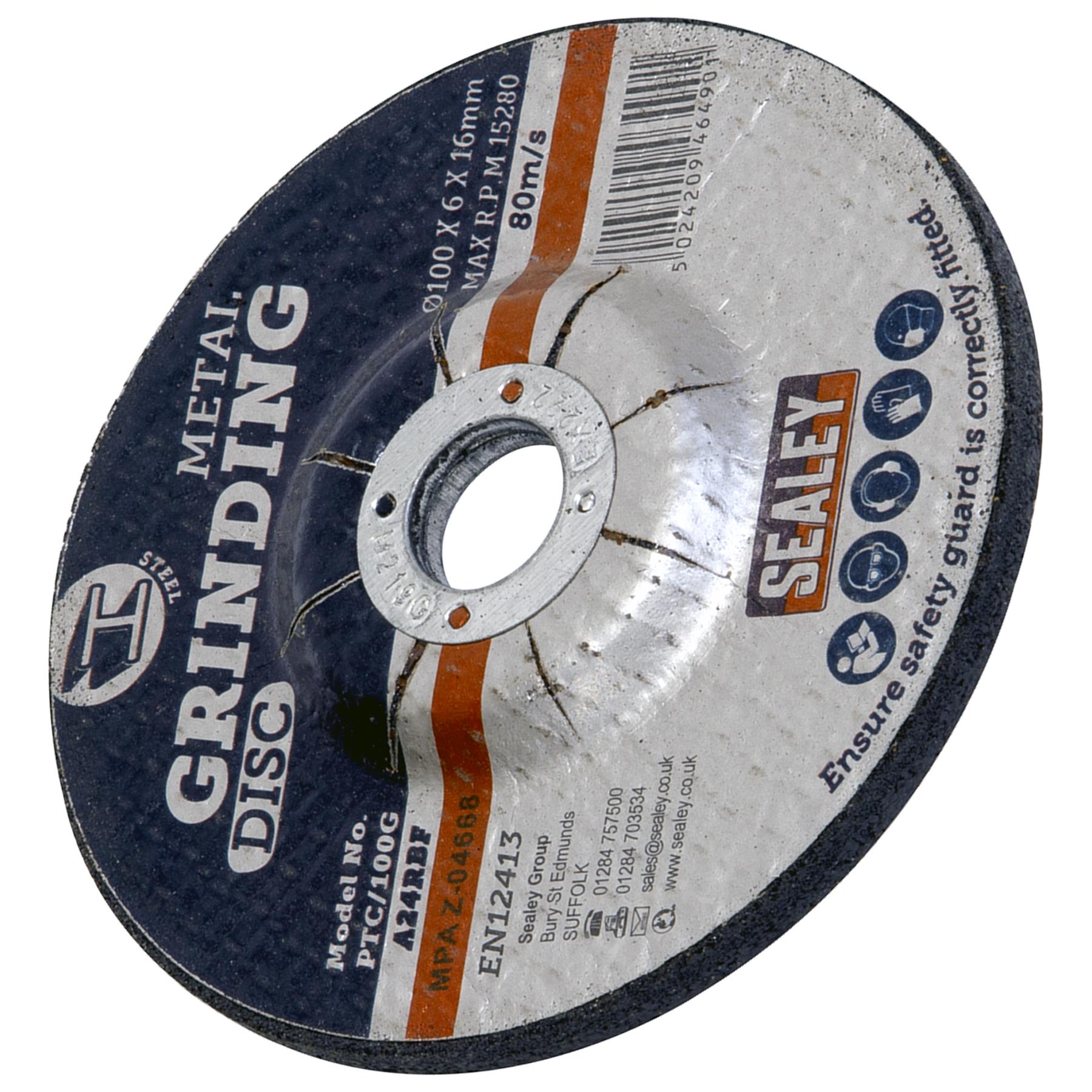 Sealey Grinding Disc 100 x 6mm 16mm Bore PTC/100G