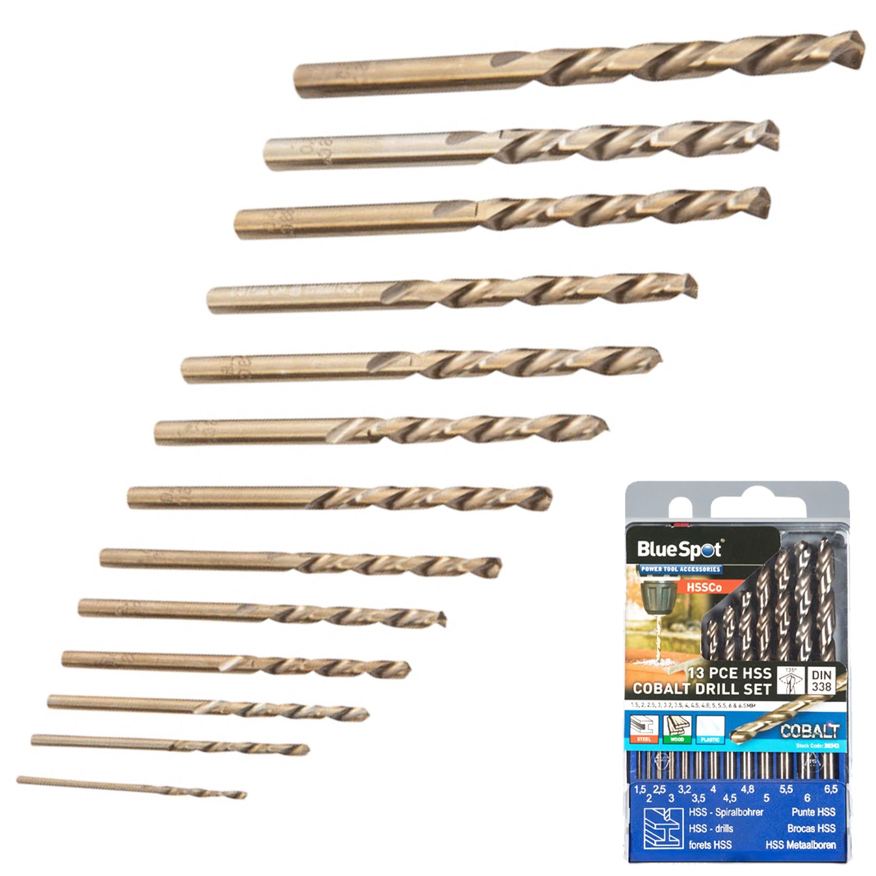 BlueSpot 13 Piece HSS Drill Bit Set Steel 1.5mm To 6.5mm Drill Bits