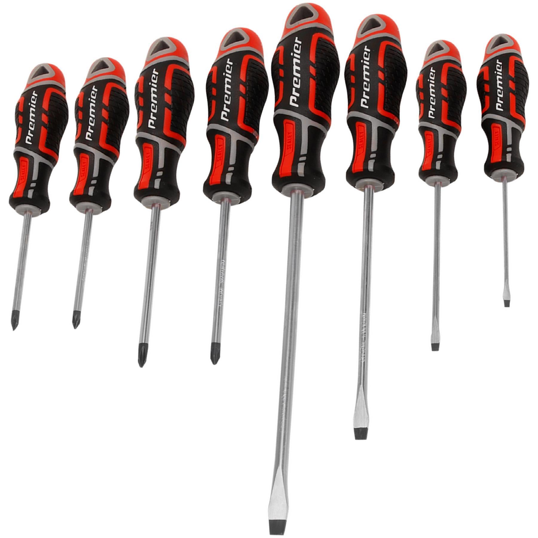 Sealey 8pc Screwdriver Set Slotted Phillips Pozi 75-200mm Magnetic GripMax Red