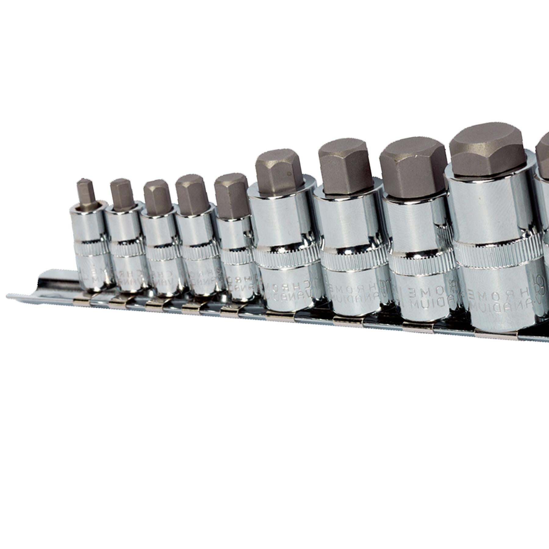 Sealey Hex Socket Bit Set 10pc Stubby 1/4", 3/8" & 1/2"Sq Drive