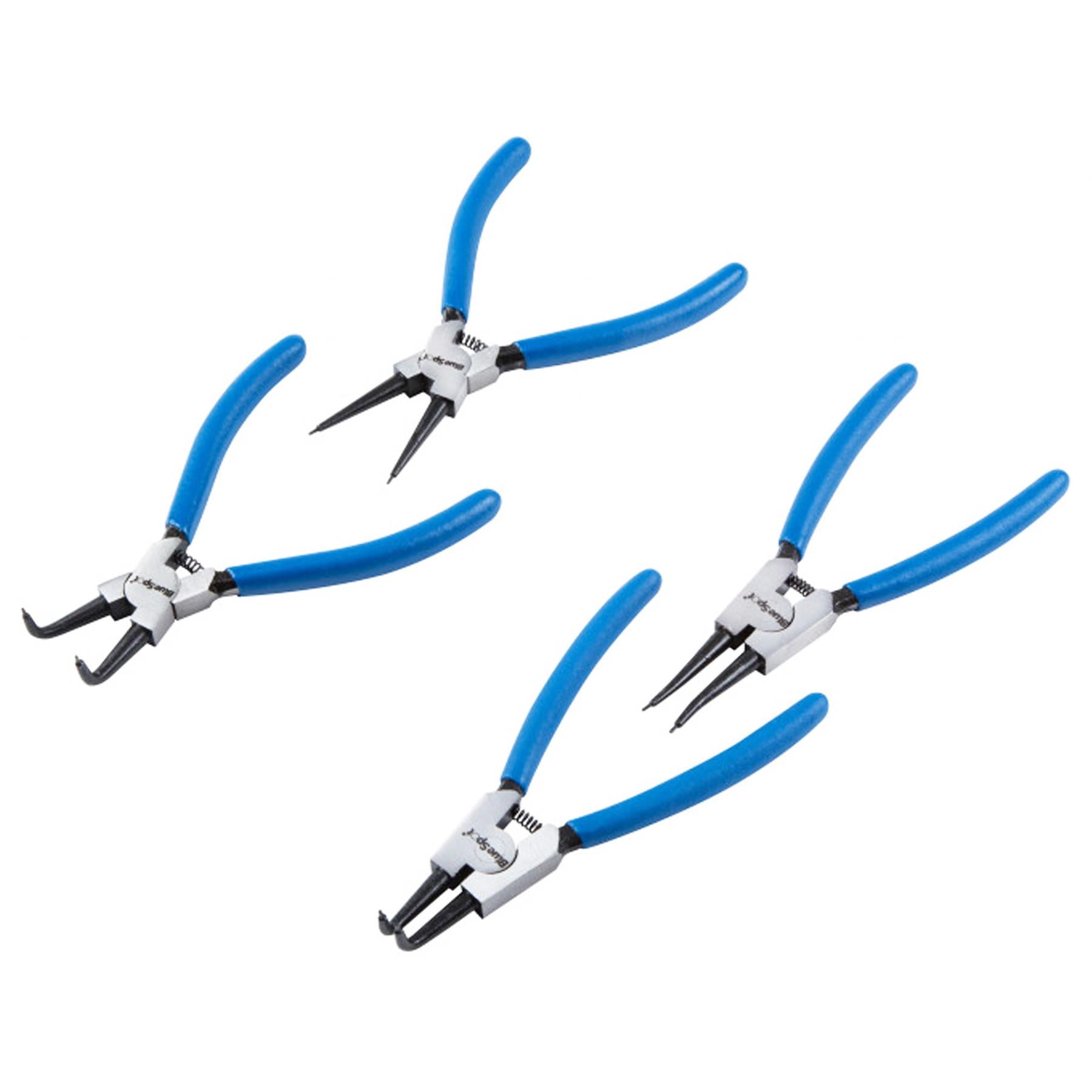Bluespot 4pc Circlip Snap Ring Pliers Internal External Bent Straight Plier Set
