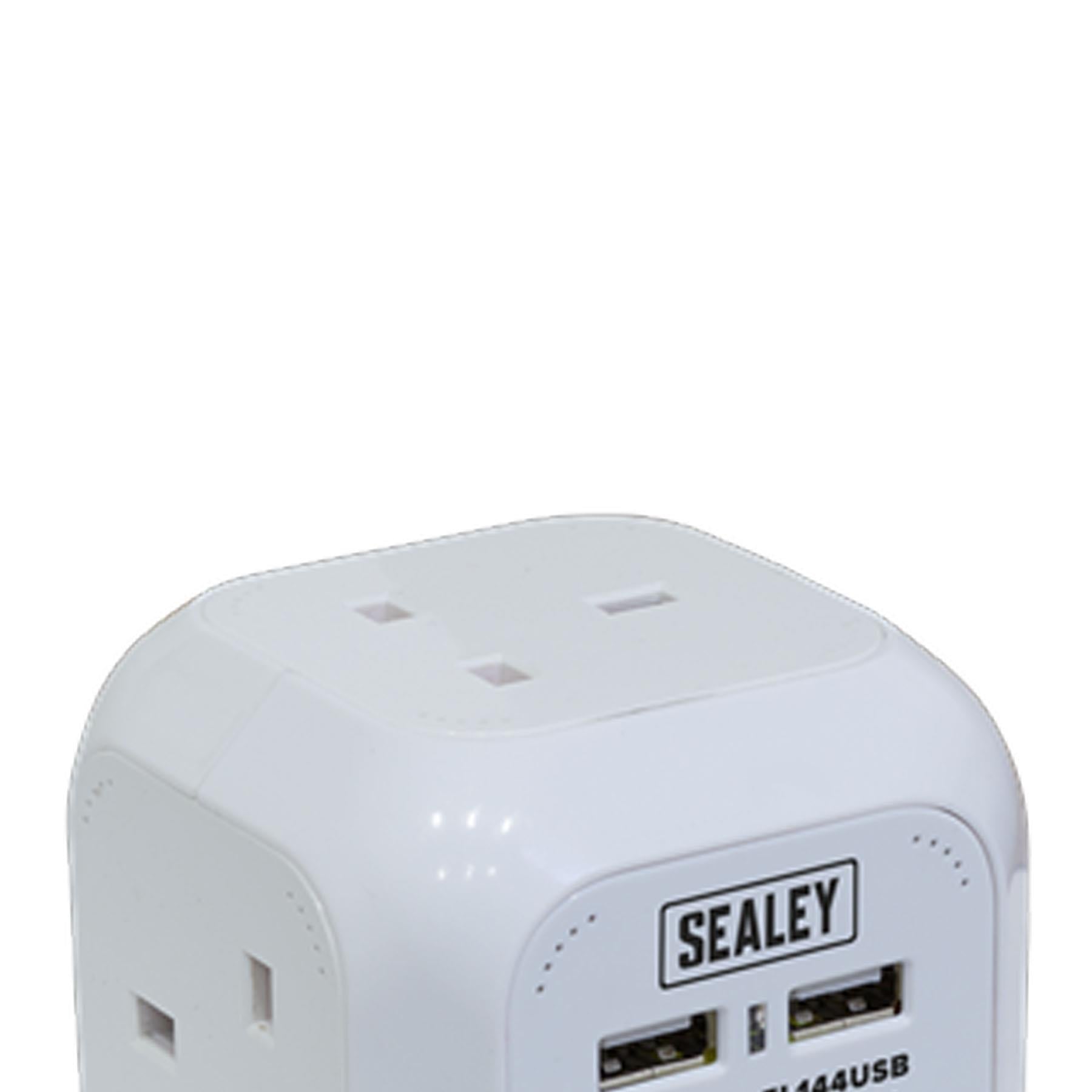 Sealey Extension Cable Cube 1.4m 4 x 230V & 2 x USB Sockets-White