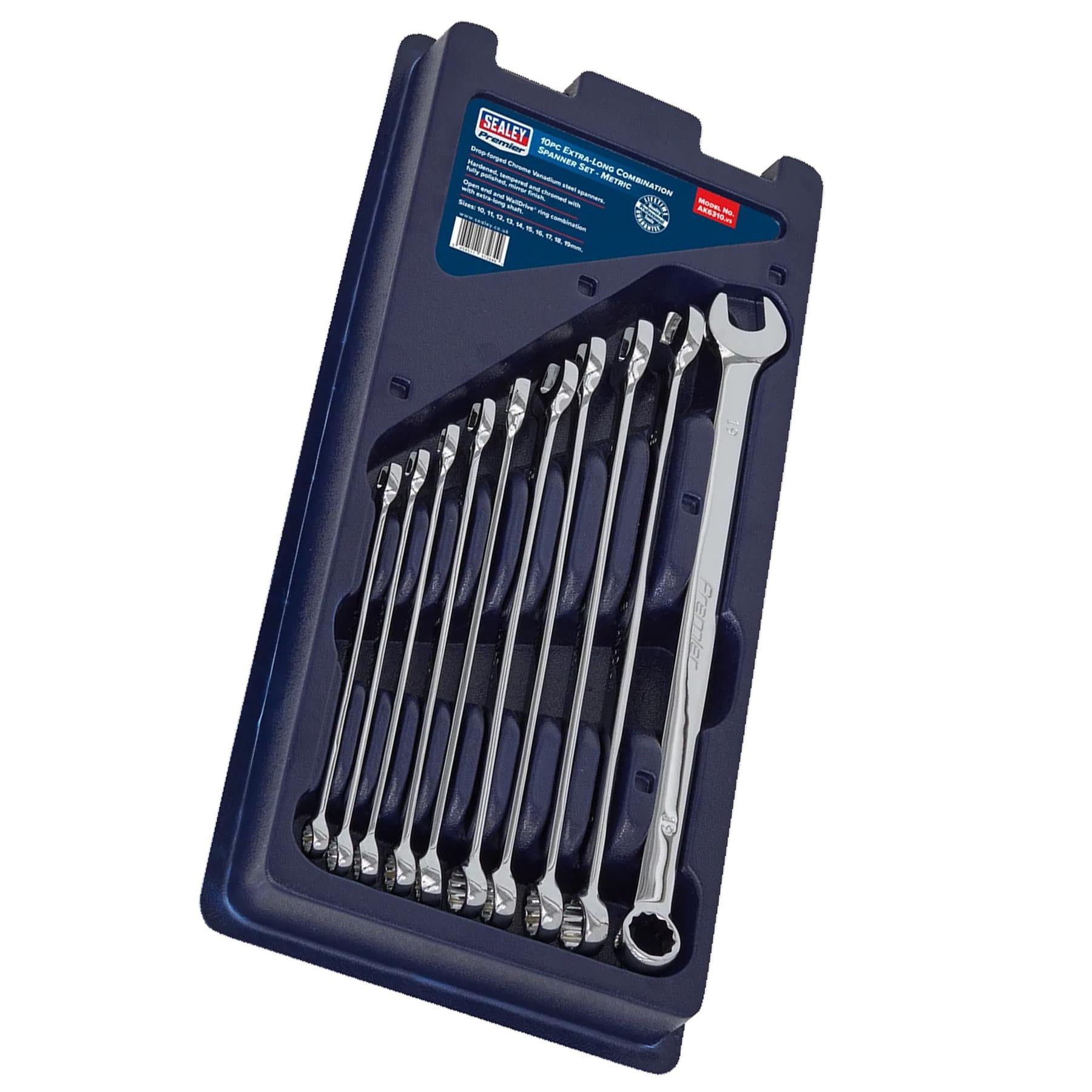 Sealey Combination Spanner Set 10pc Extra-Long Metric