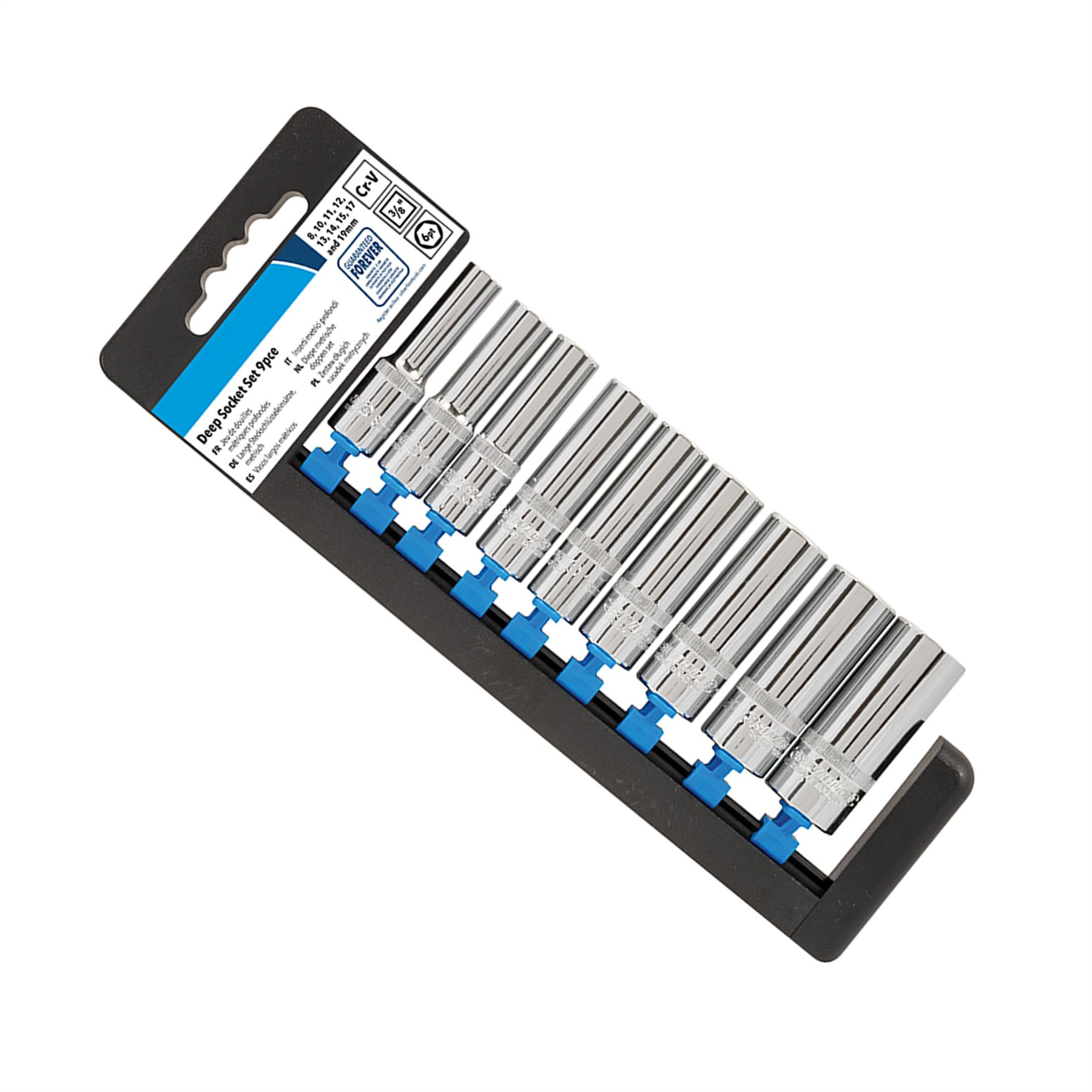 Professional 9 Pce Socket Set 3/8" Drive Deep Metric 8mm - 19mm Mechanics Garage
