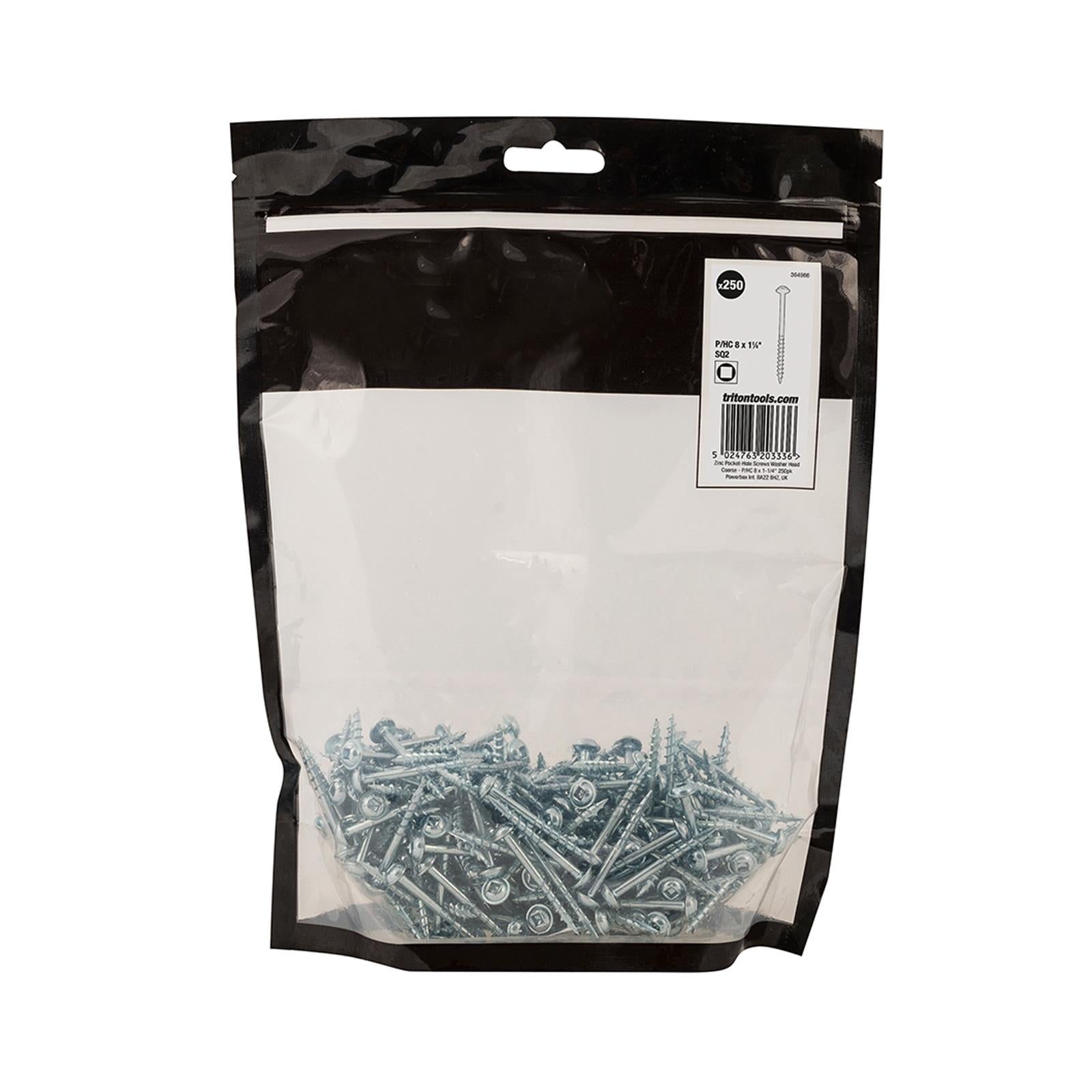 Zinc Pocket-Hole Screws Washer Head Coarse Thread Rust Resistant- 8x1-1/4" 250pk