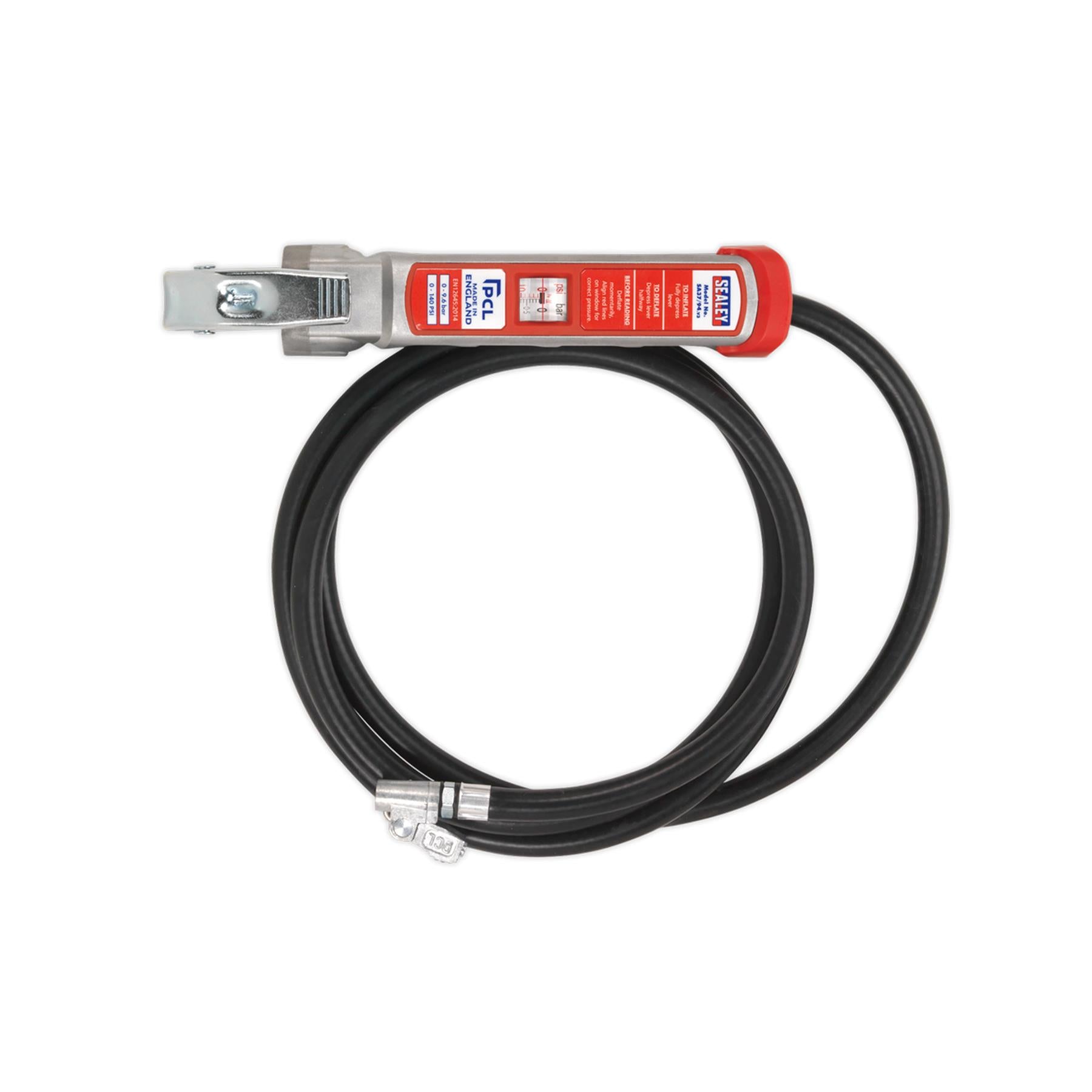 Sealey Prof Tyre Inflator with 2.5m Hose & Clip-On Connector