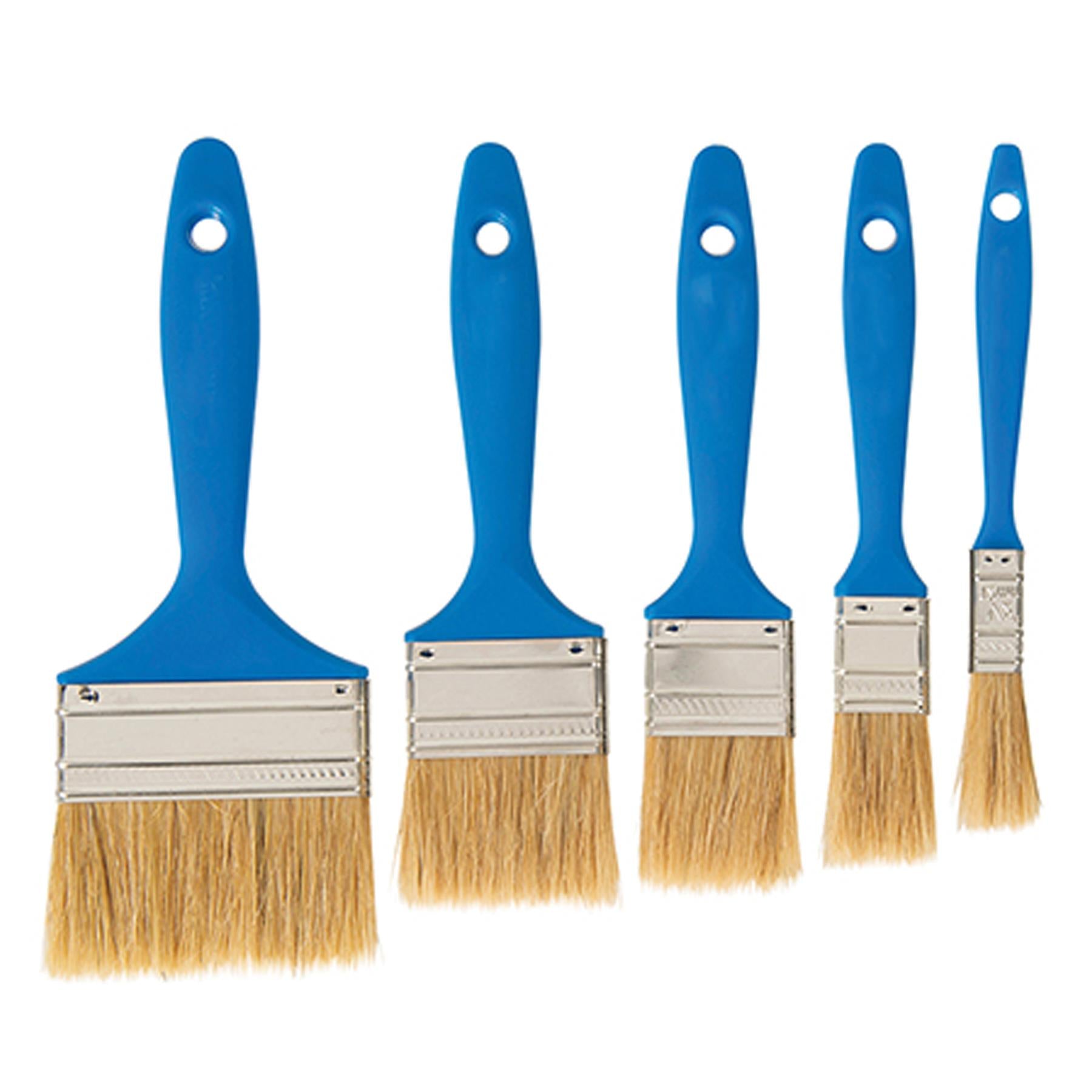 Disposable Paint Brush Set 5Pc Utility Brushes W/ Pure Bristles & Wooden Handle