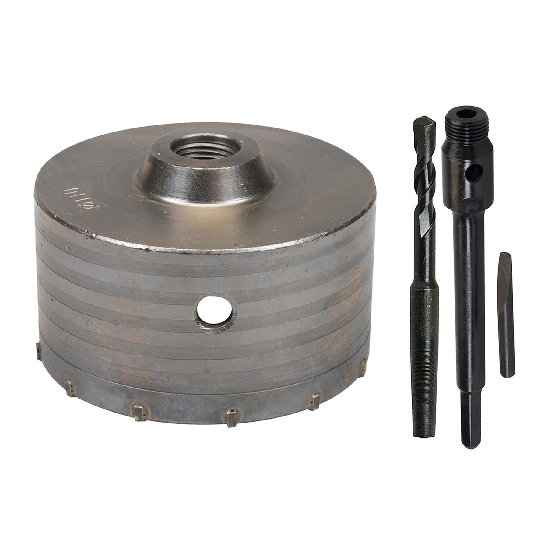 TCT Core Drill Bit 110mm Hole Saw Masonry Stone Brick Hex 200mm Extensions Pilot
