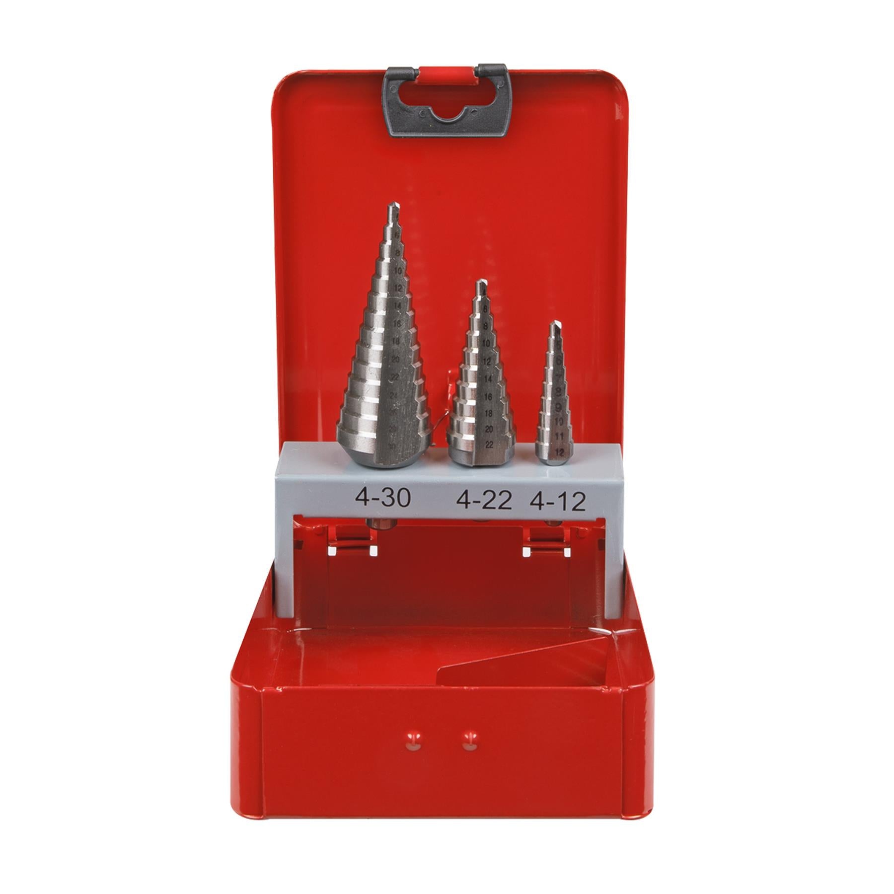 Sealey 3pc M2 Step Drill Bit HSS Drill Set 4-30mm Double Flute Hole Metal Cutter