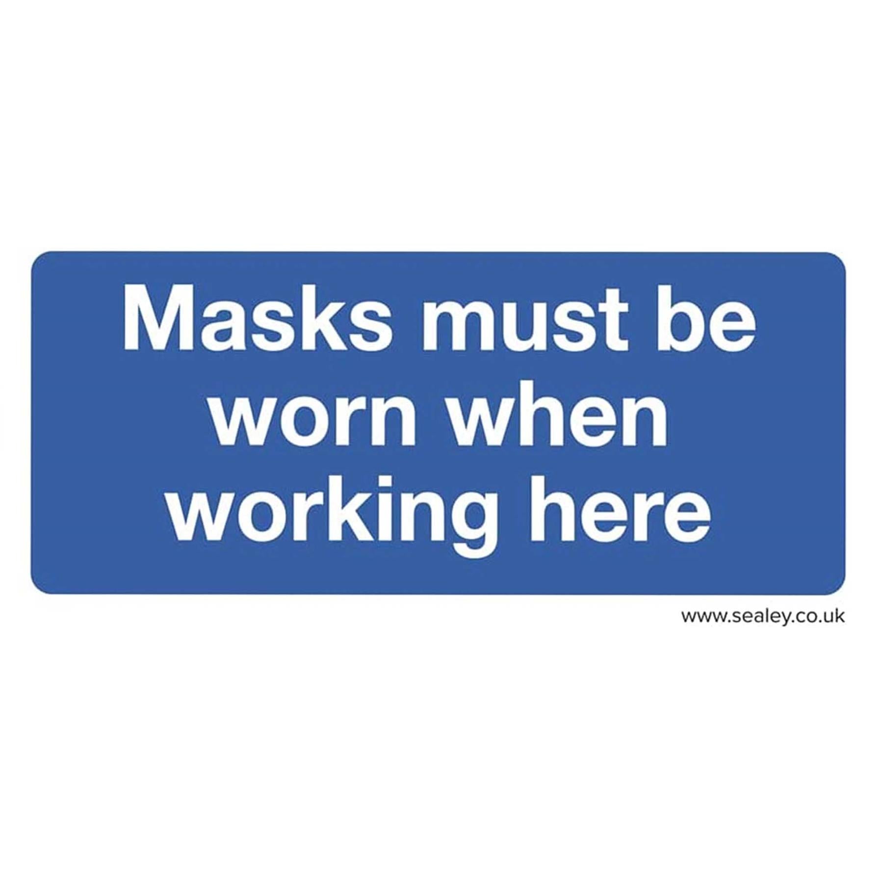 Sealey Mandatory Safety Sign - Masks Must Be Worn - Self-Adhesive Vinyl - Pack of 10