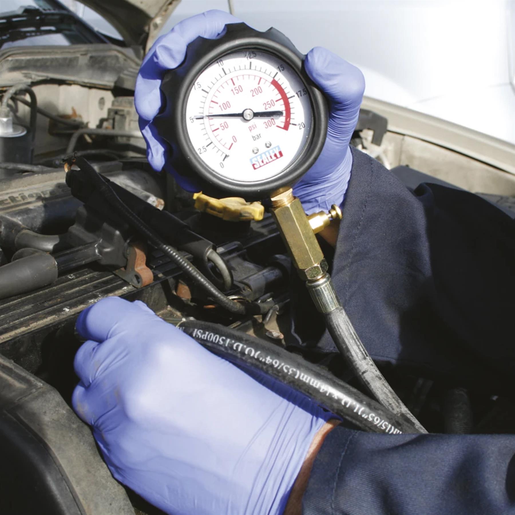 Petrol Engine Compression Tester Deluxe Kit 6pc VSE300D Sealey