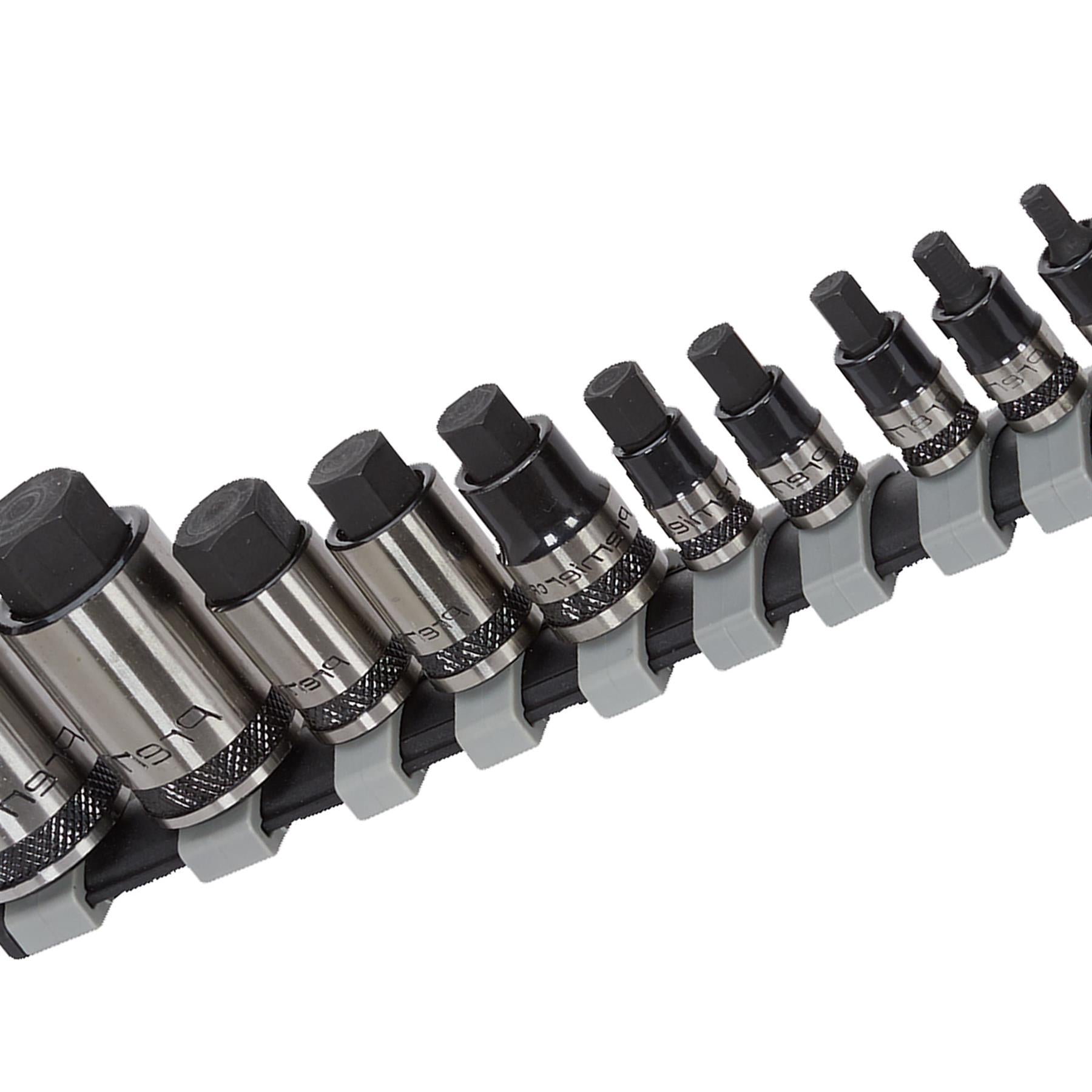 Sealey Hex Socket Bit Set 10pc Stubby 1/4",3/8",1/2"Sq Dr Black