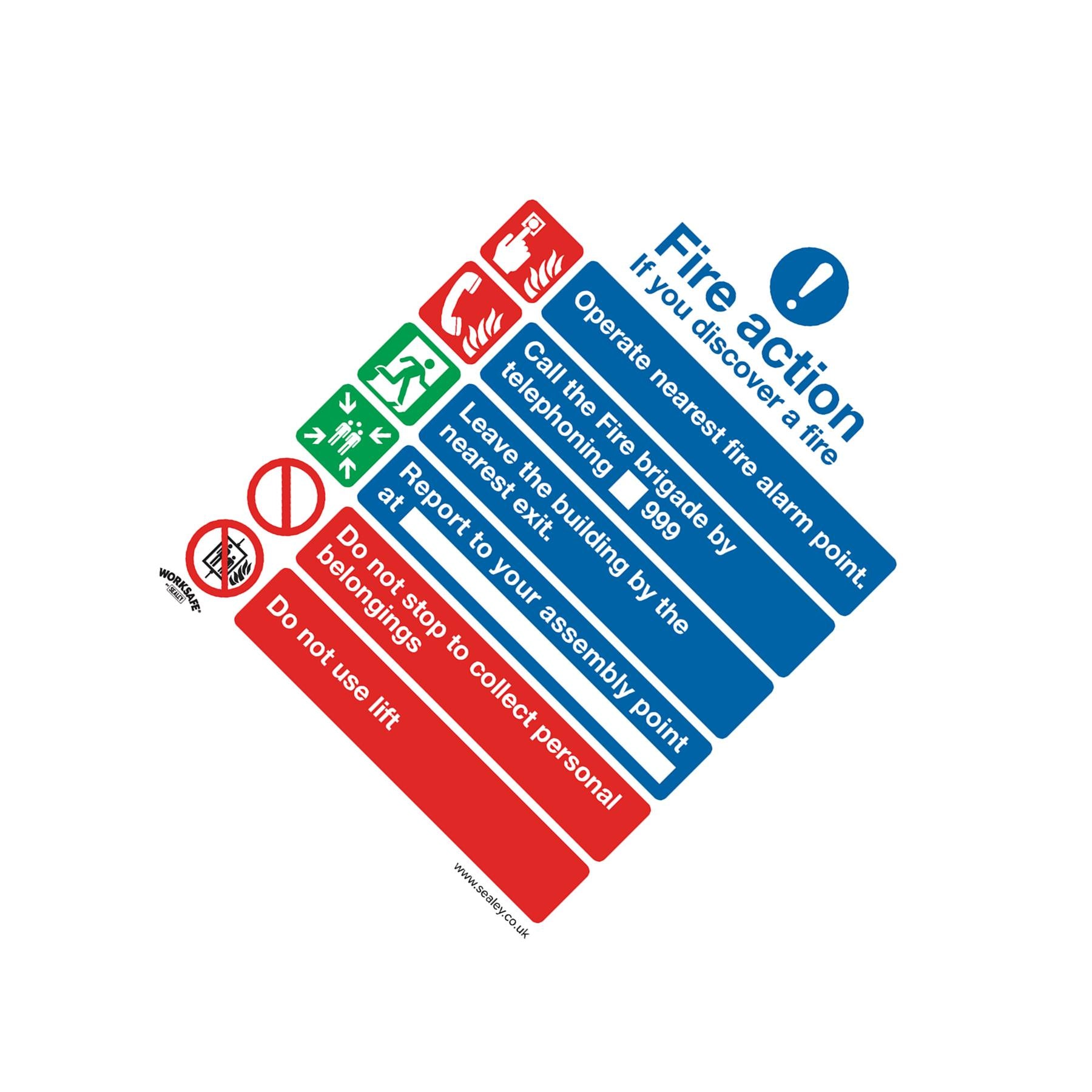 Safe Conditions Safety Sign - Fire Action With Lift - Self-Adhesive Vinyl