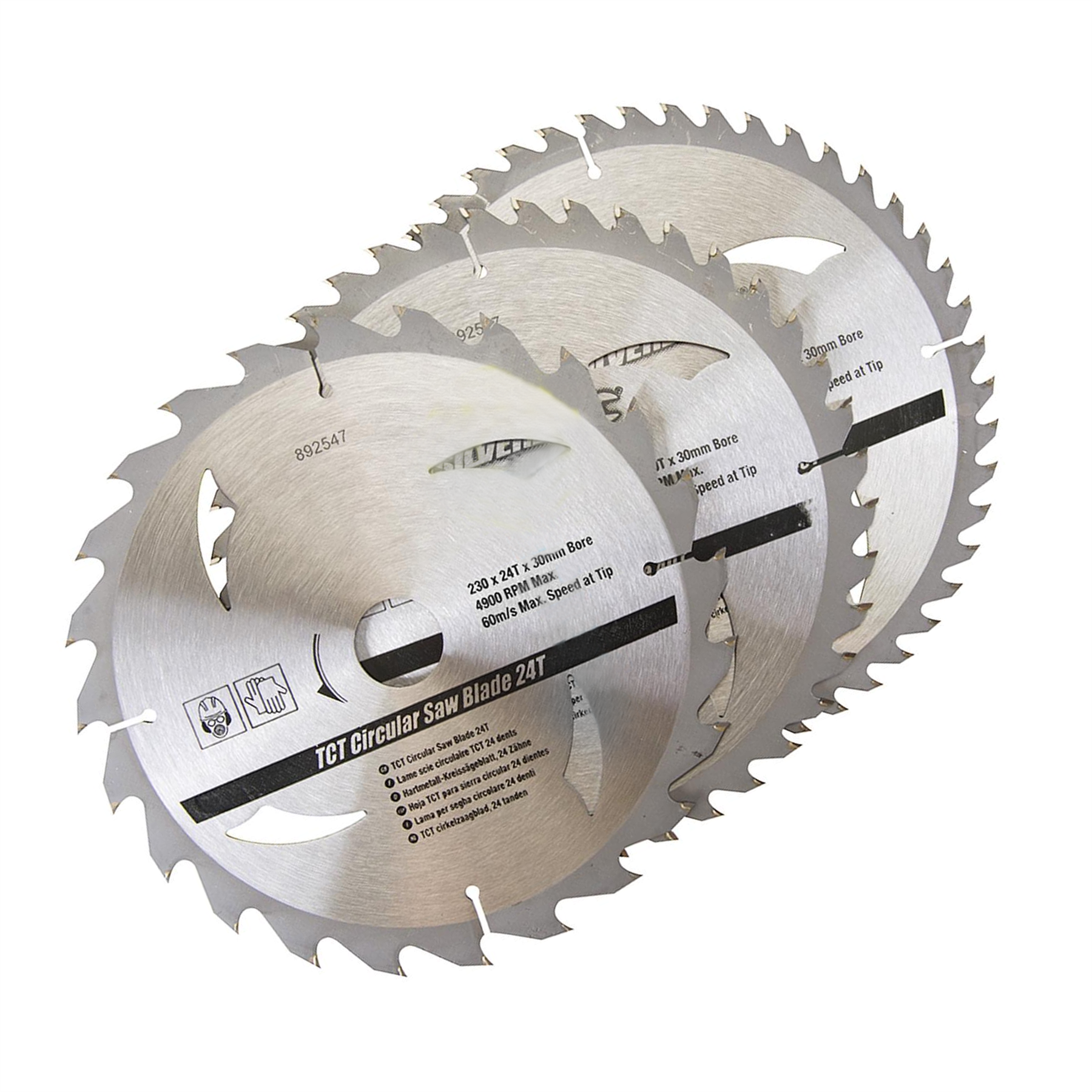 TCT Circular Saw Blades 24 40 48T 3Pk 230 x 30 - 25, 20, 16mm Rings Hardwood Softwood Chipboards Cutting