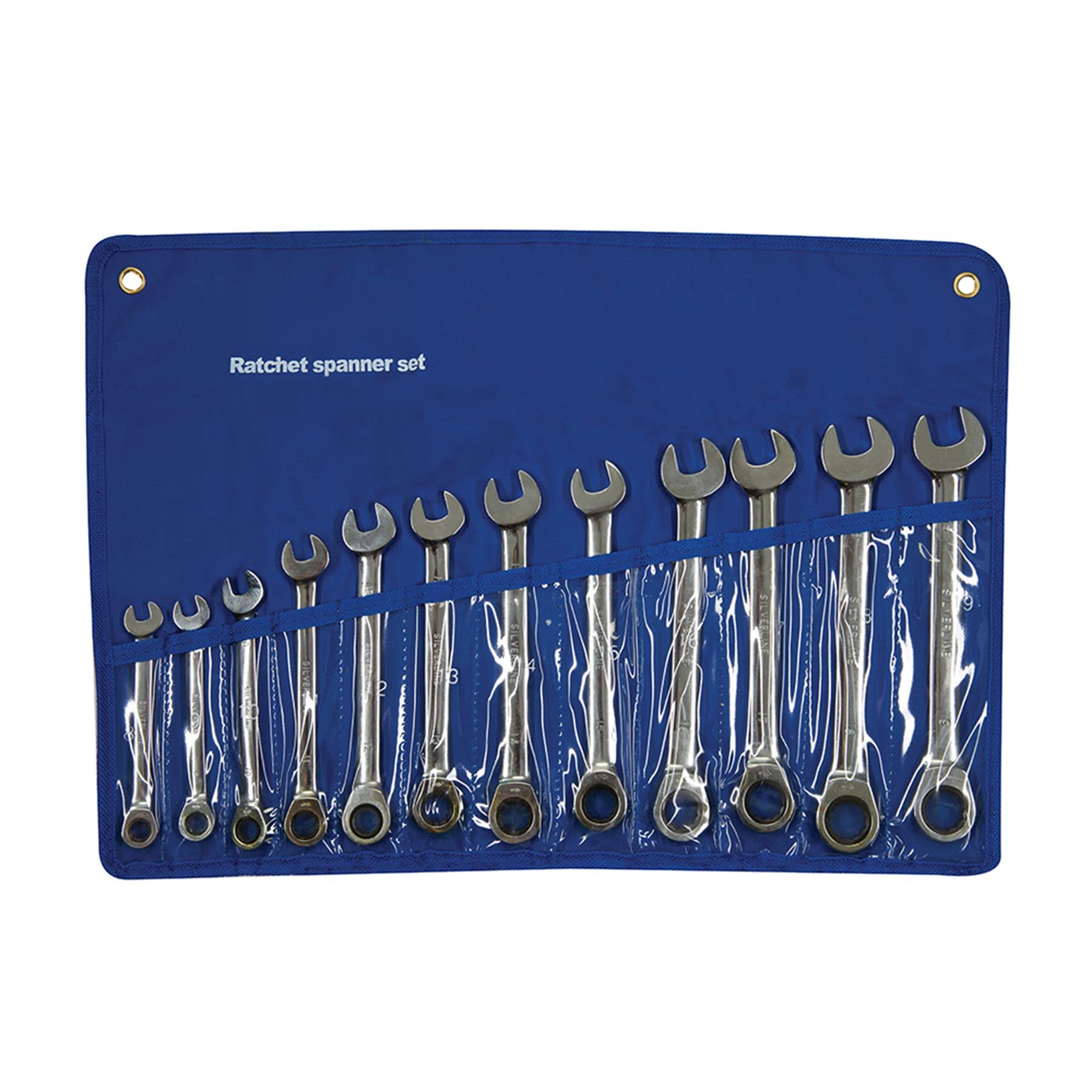 12Pce Fixed Head Ratchet Spanner Set 8mm - 19mm Tough Nylon Storage Roll