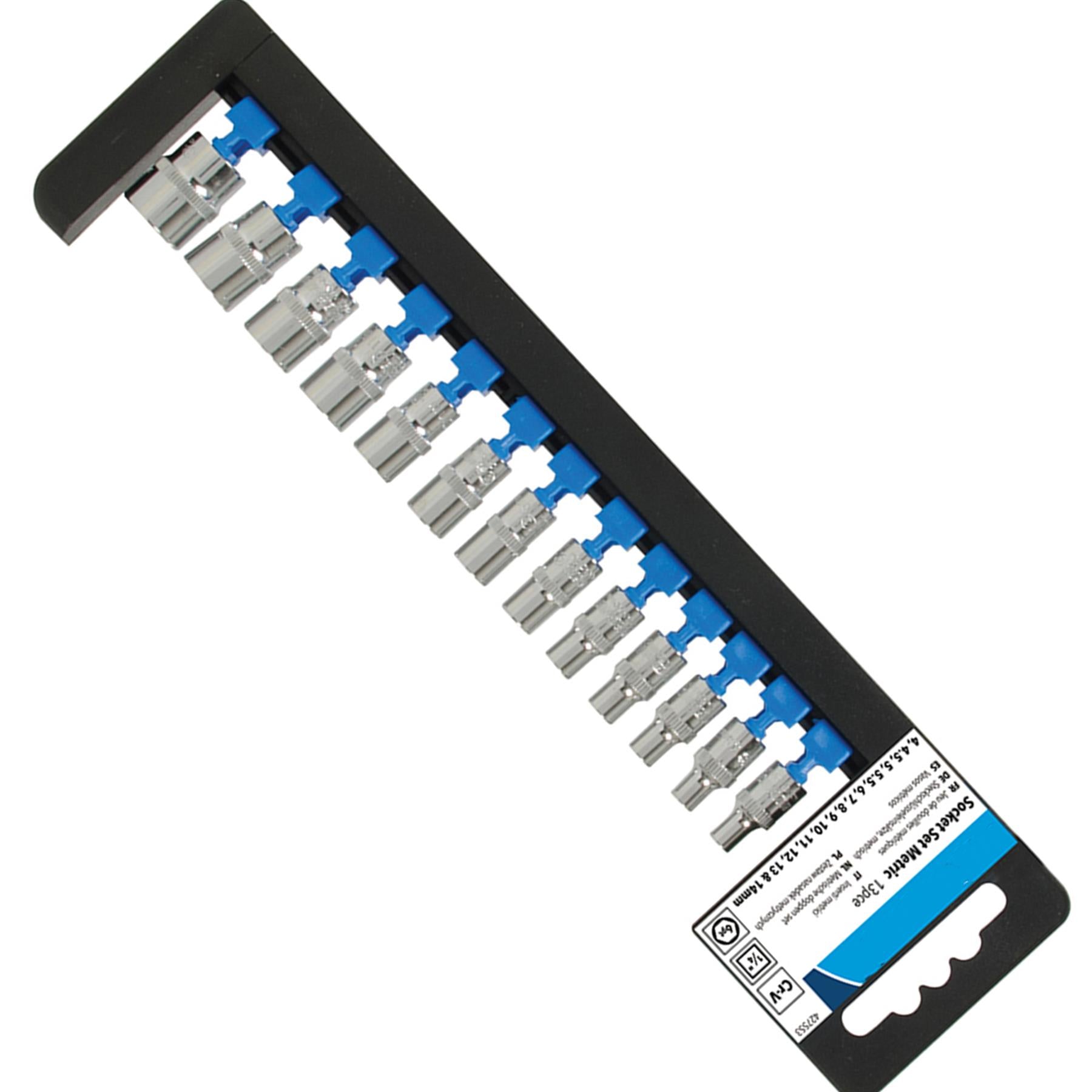 13 Pcs Socket Set 1/4" Drive Metric 4, 4.5, 5, 5.5, 6, 7, 8, 9, 10, 11, 12, 13mm