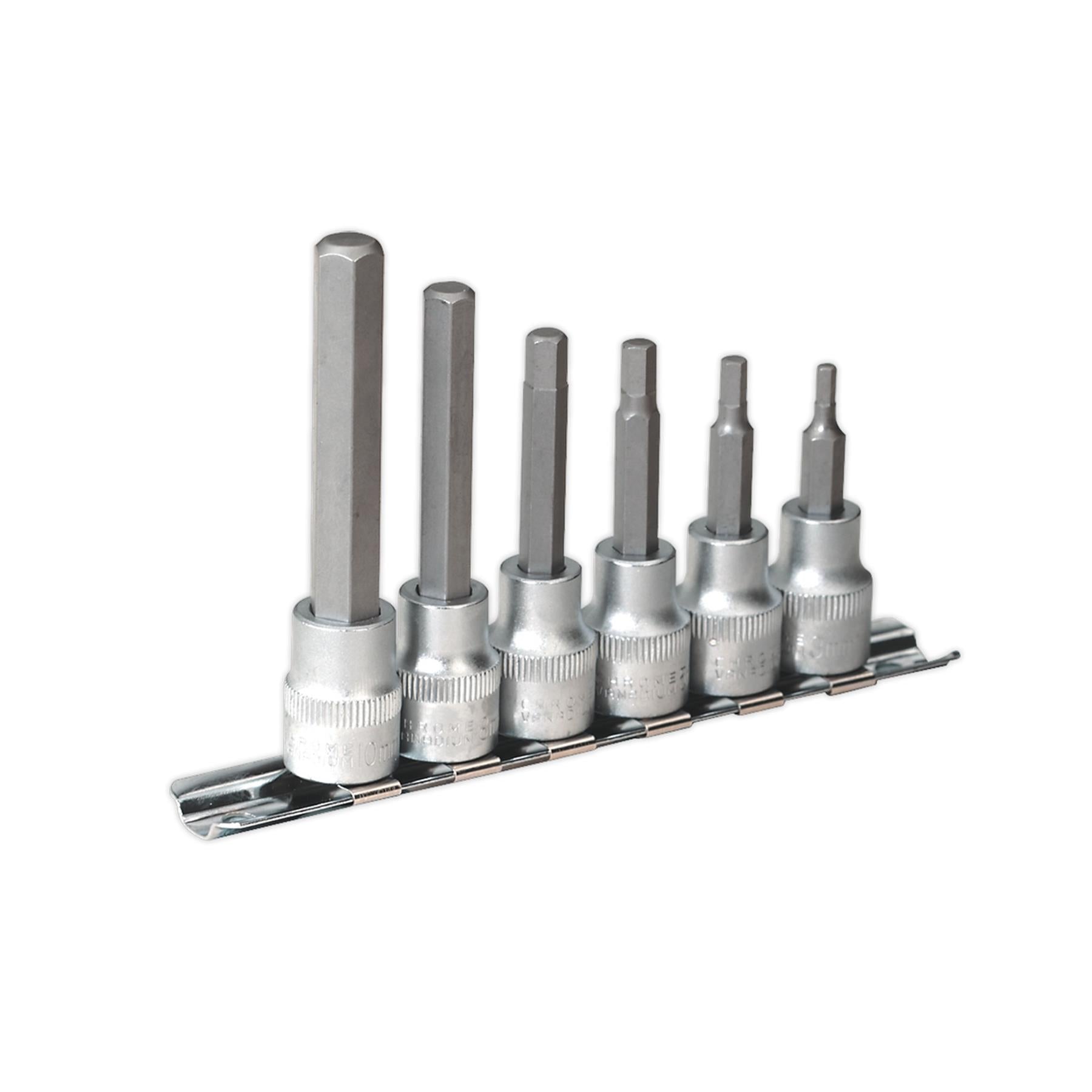 Sealey Hex Socket Bit Set with Rail 6pc 3/8"Sq Drive Metric