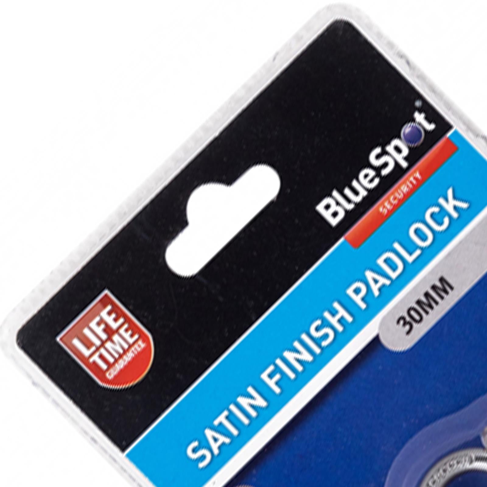 BlueSpot 30mm SATIN FINISH PADLOCK hardened Shackle Brass Cylinder 4 Keys