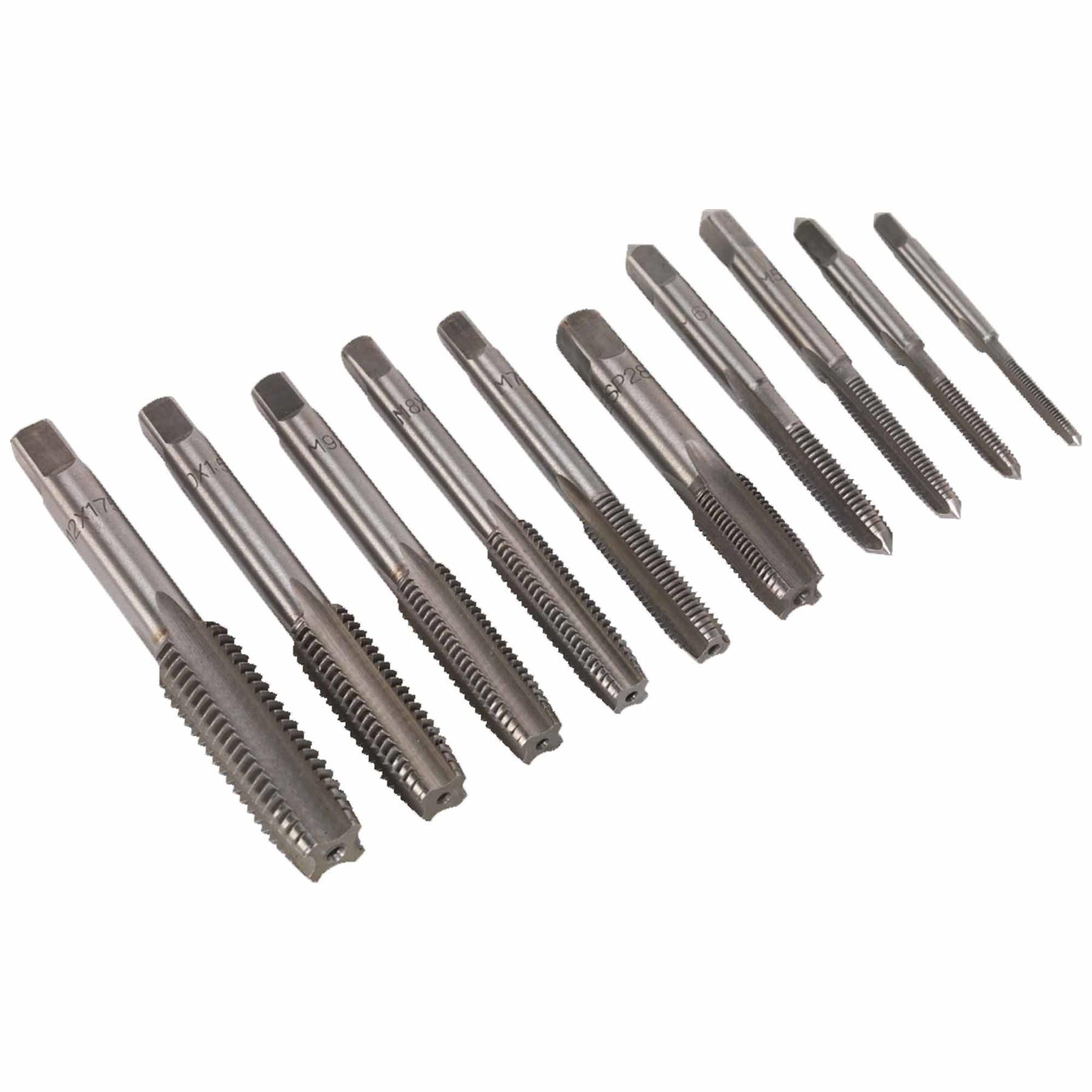Tap Set 10pc Metric. steel hardened and tempered for long-life. Sealey