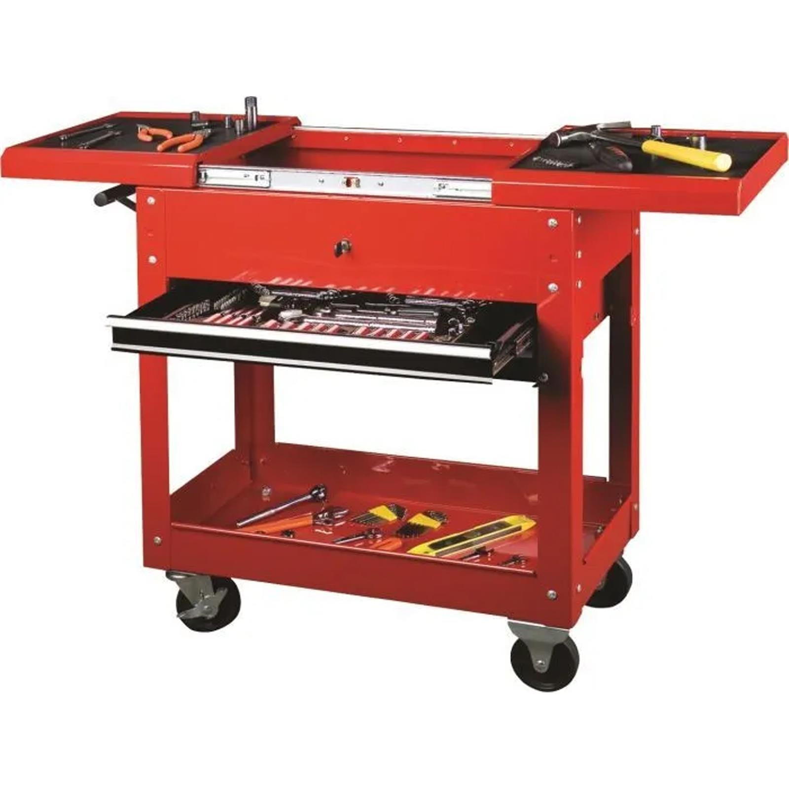 Garage Workshop Tools Parts Trolley 4 Wheels Drawers Lockable Tray