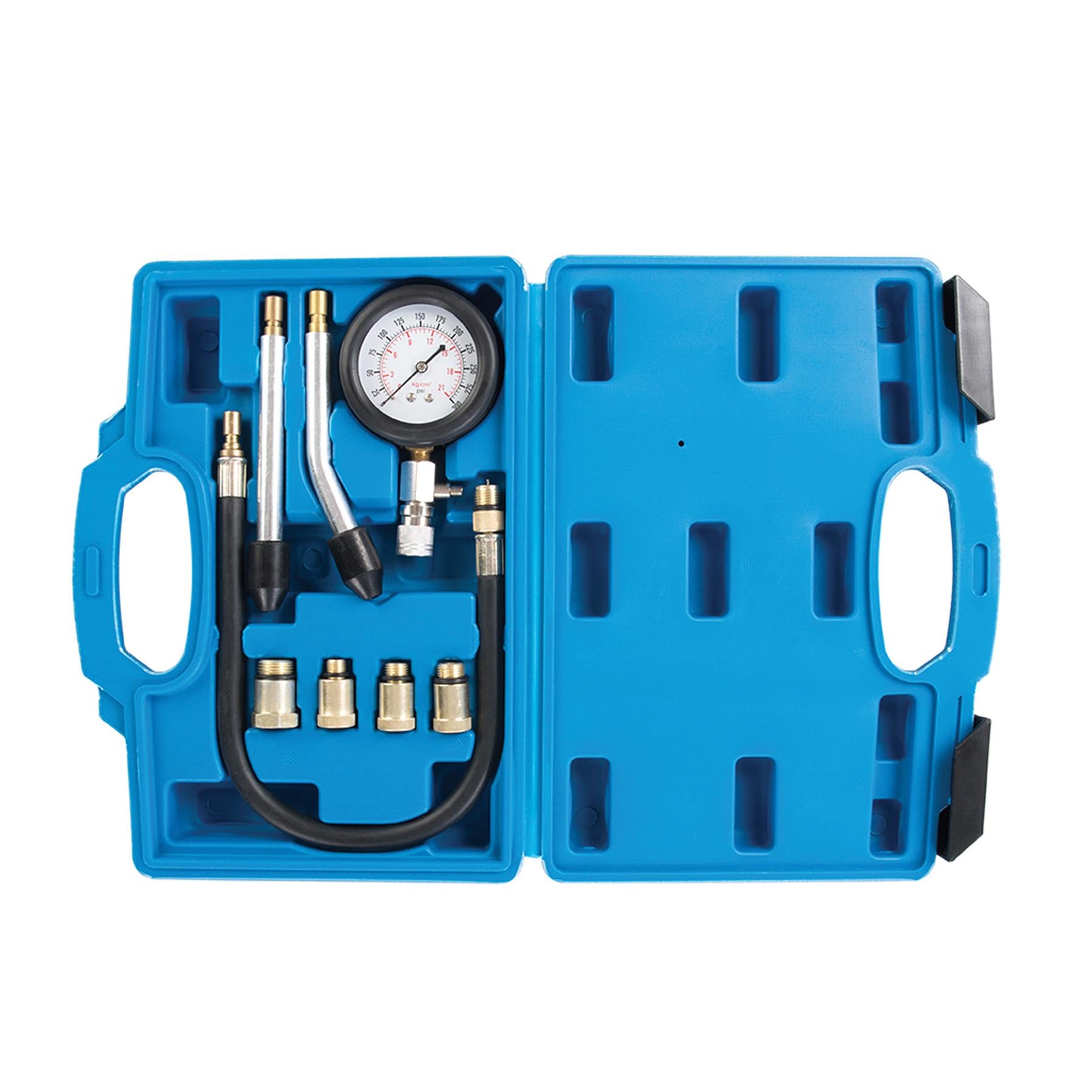 Petrol Engine Compression Test Kit 8pce 0 - 300psi Angled Push On Connectors