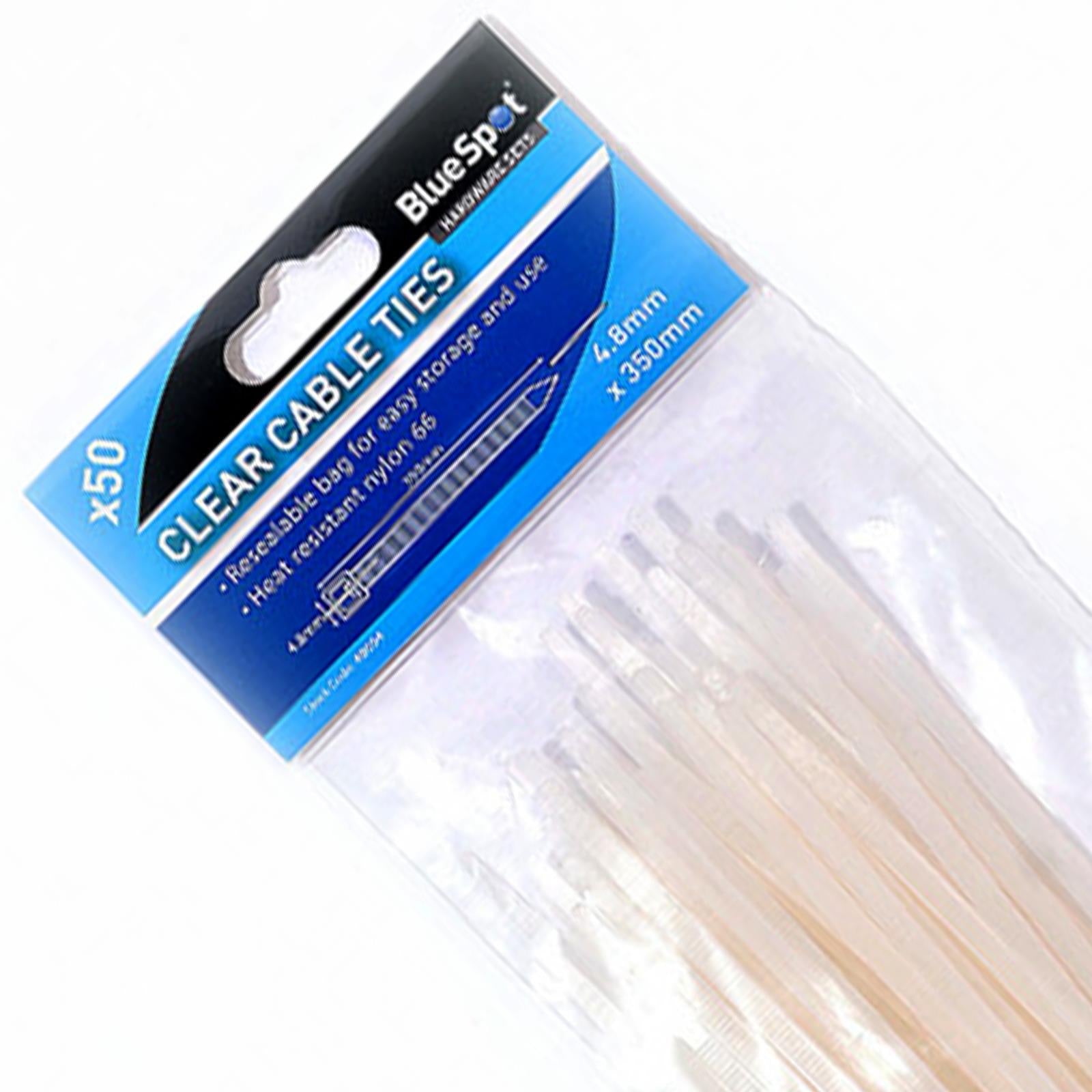 BlueSpot Cable Ties White Releasable SelfLocking Ties 50Pce 4.8mm x 350mm