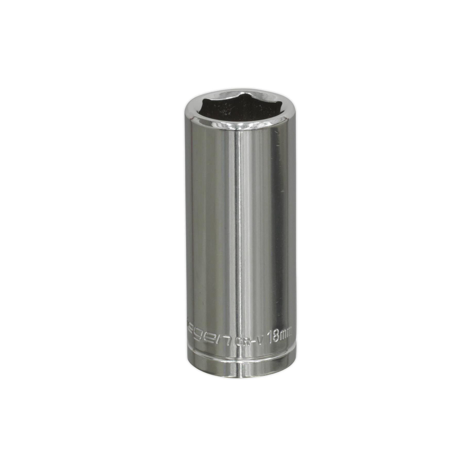 Sealey WallDrive® Socket 18mm Deep 3/8"Sq Drive Mirror Finished