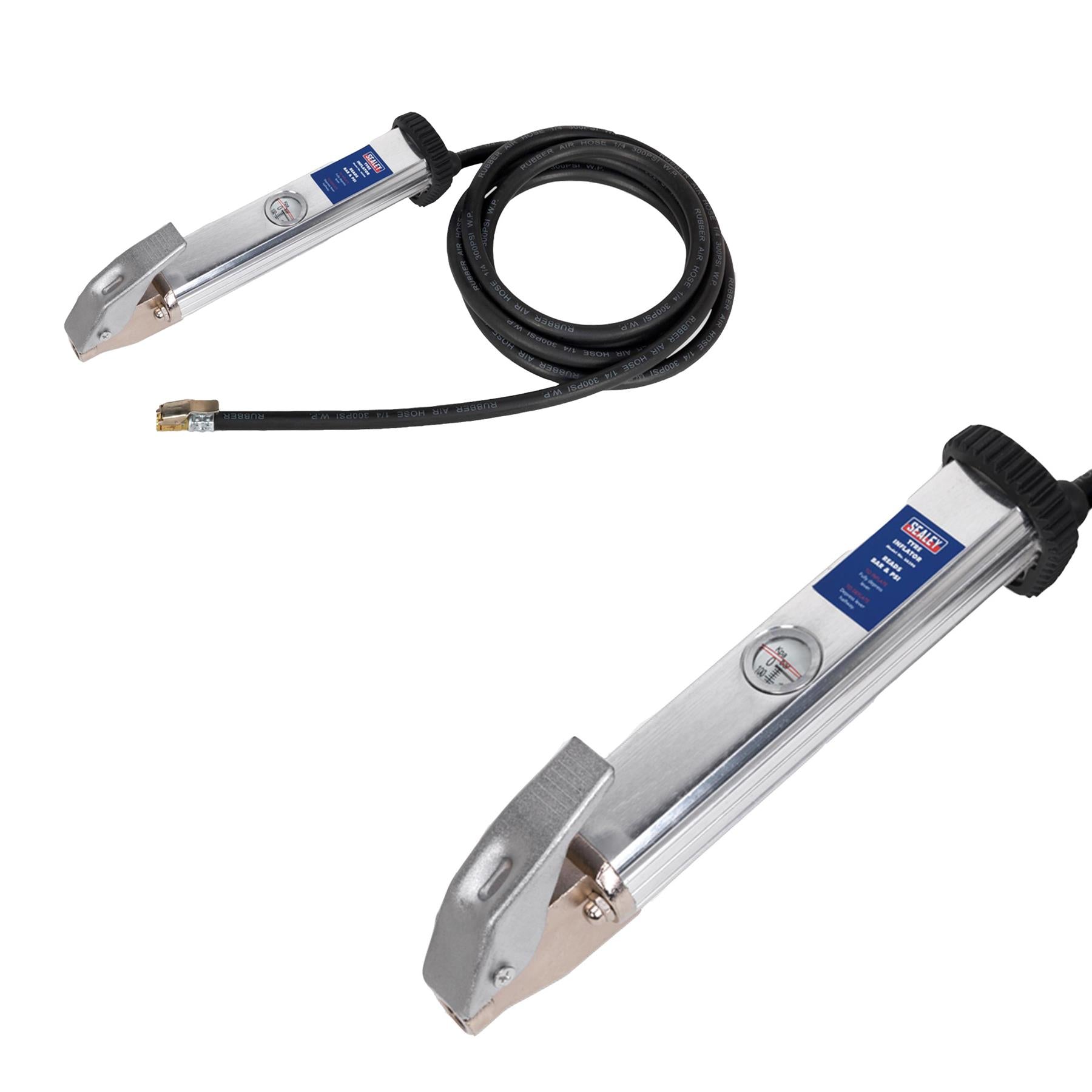 Sealey Tyre Inflator with 2.7m Hose & Clip-On Connector