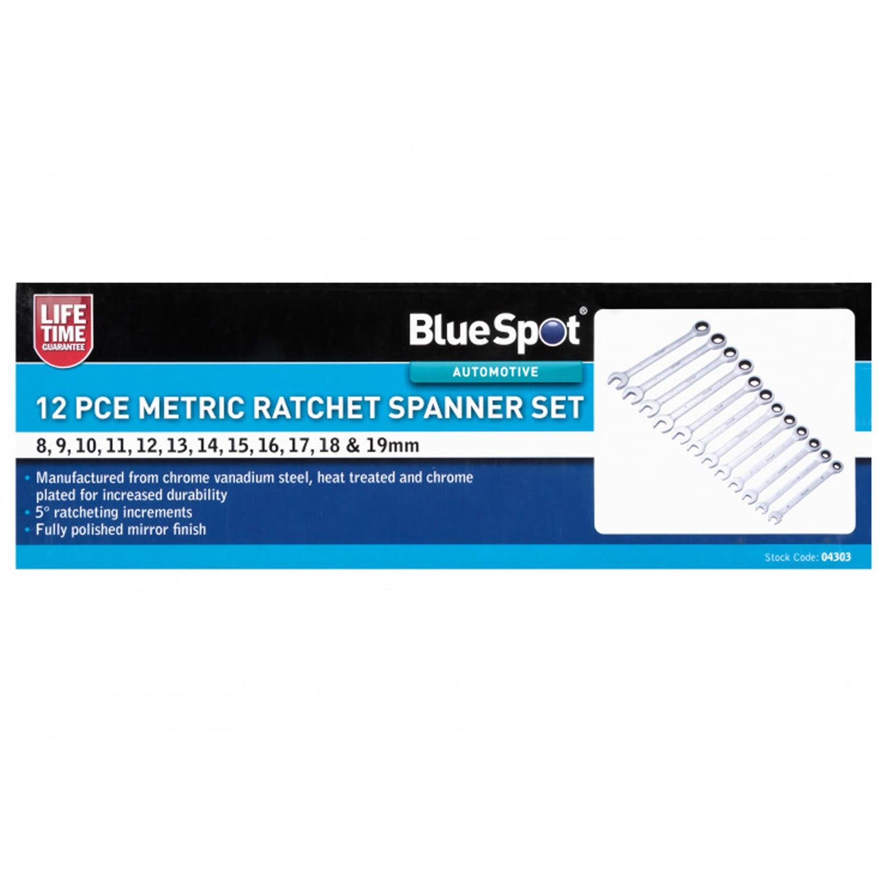BlueSpot 12pcs Metric Ratchet Spanner Set Ratcheting Ring Head 8mm -19mm