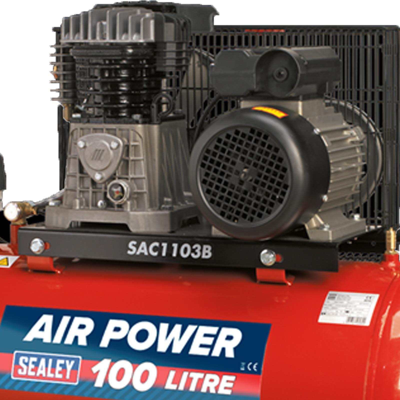 Sealey Compressor 100L Belt Drive 3HP With Cast Cylinders & Wheels