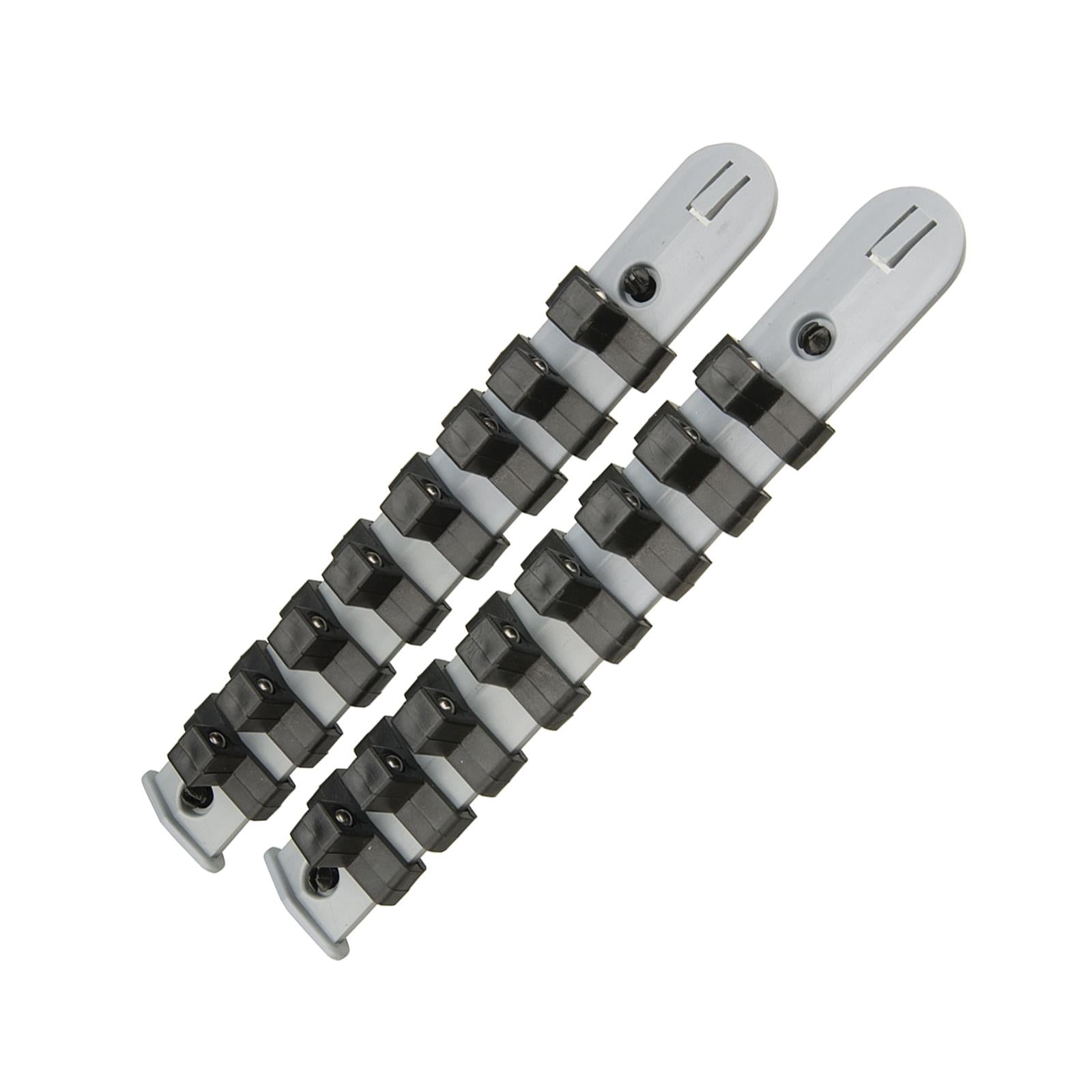 3/8" Drive Socket Holder Storage Organiser Rail Set - 16 Clips For Wall Mounting