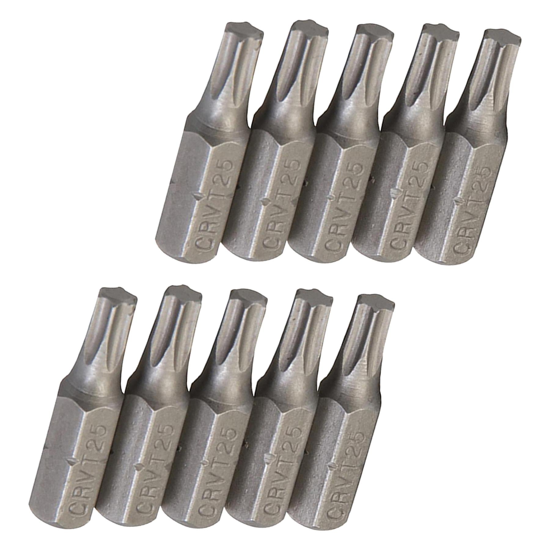 10Pk Torx CRV Screwdriver Bits T25 Chrome Vanadium 1/4" Hex Drive Drive DIY
