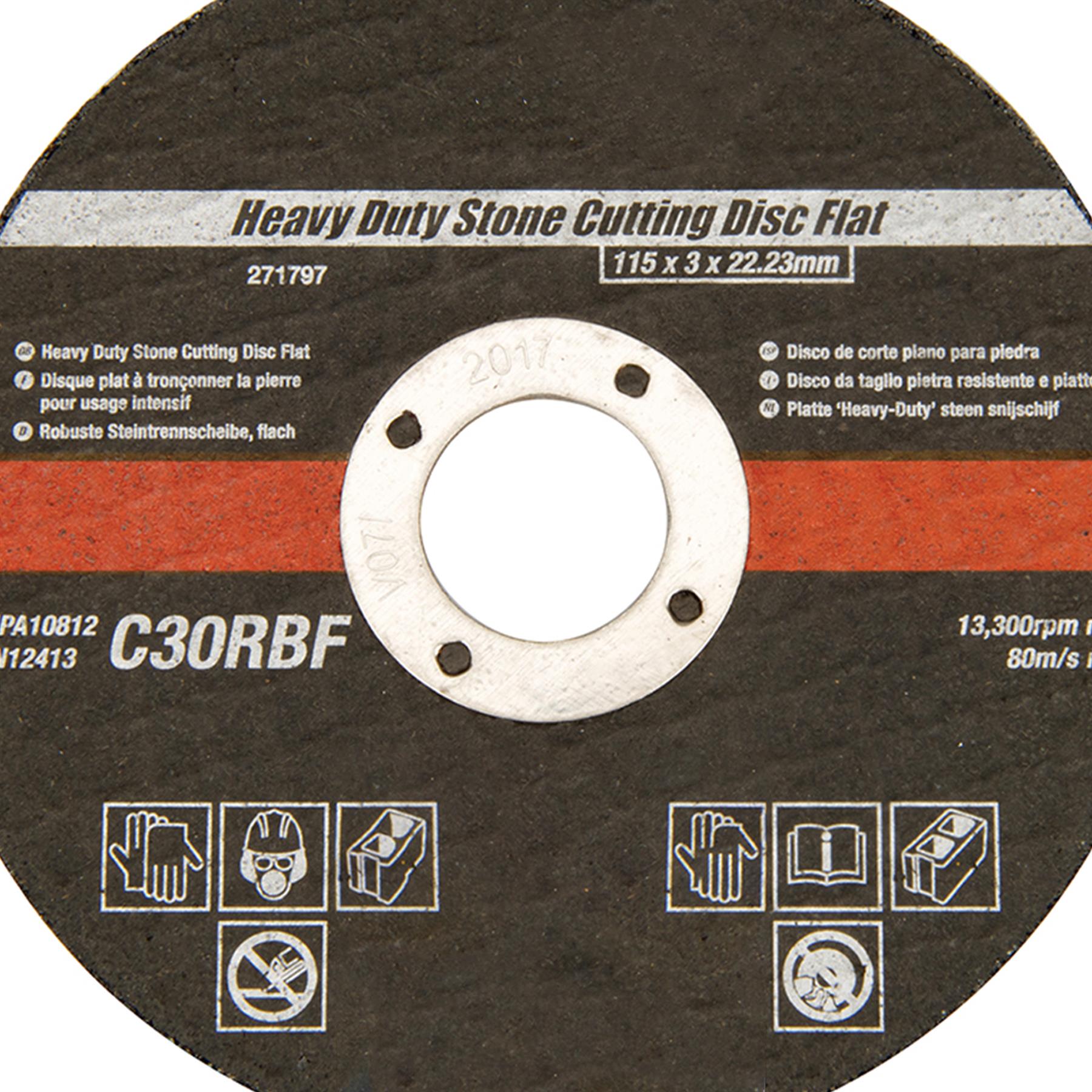 Heavy Duty Stone Cutting Disc Flat 115 X 3 X 22.23mm Quality Fibreglass Mesh