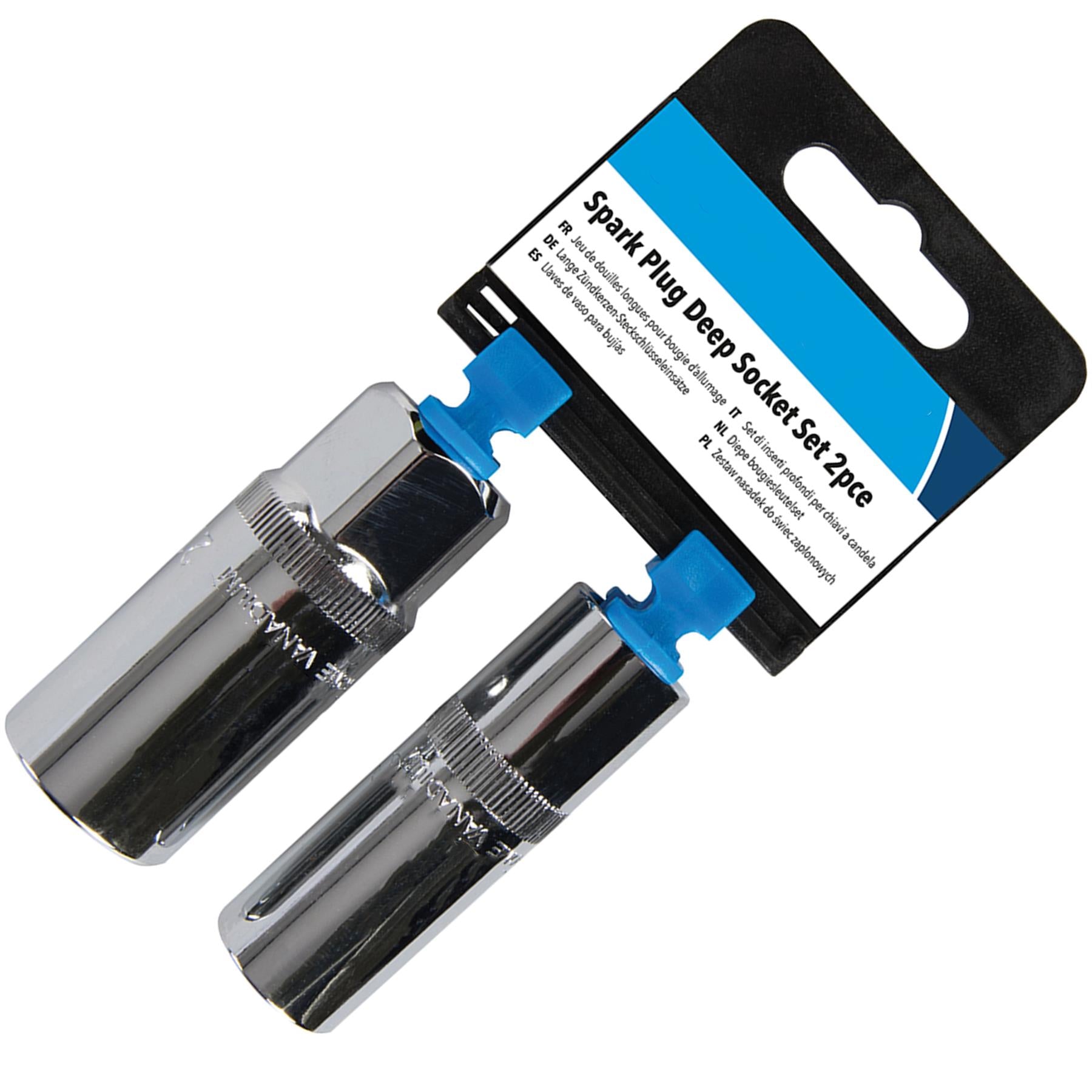 2 Pce 1/2" Spark Plug Deep Socket Set 16mm & 21mm Chamfered End Positive Nut Loc