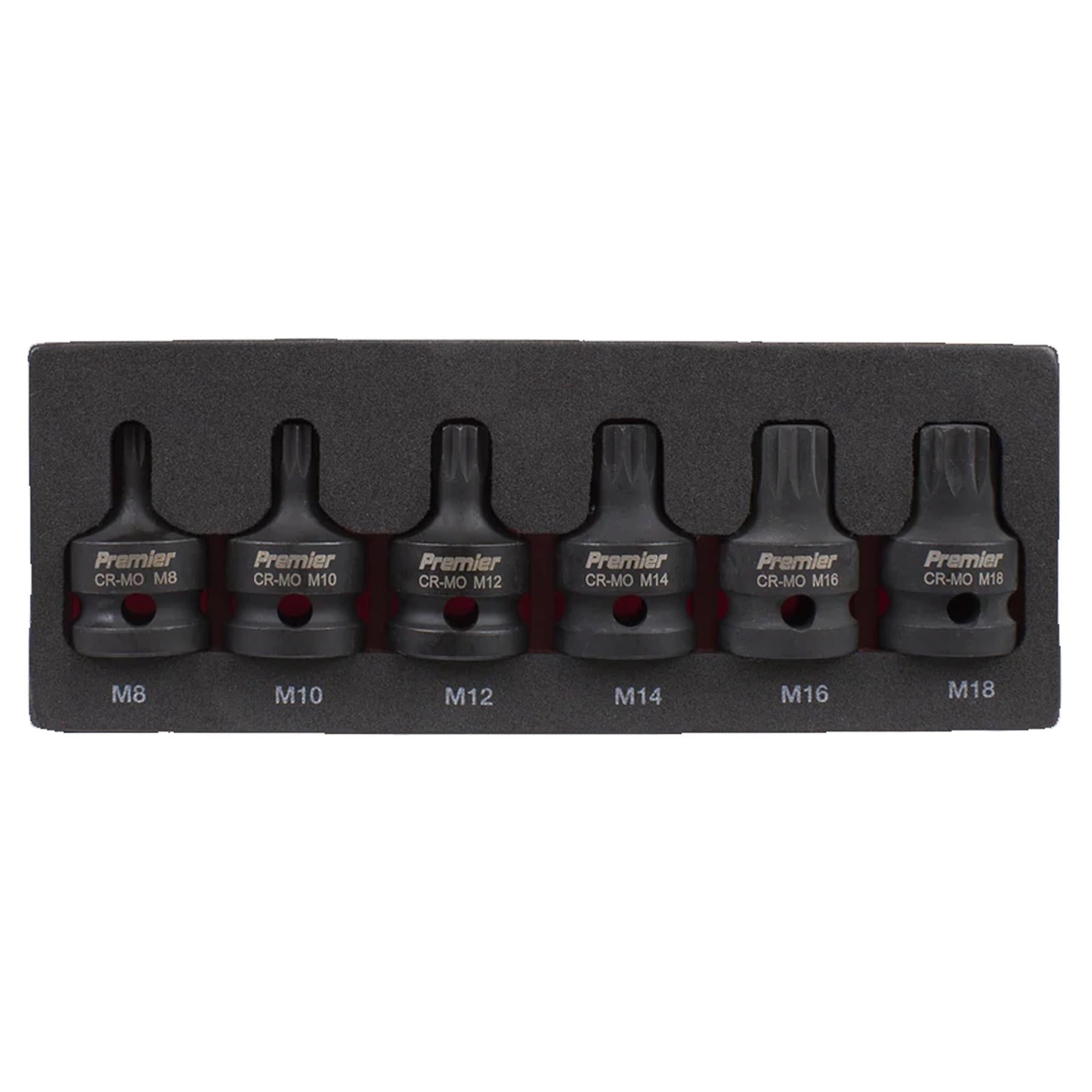 Sealey Impact Spline Socket Bit Set 6pc 1/2"Sq Drive