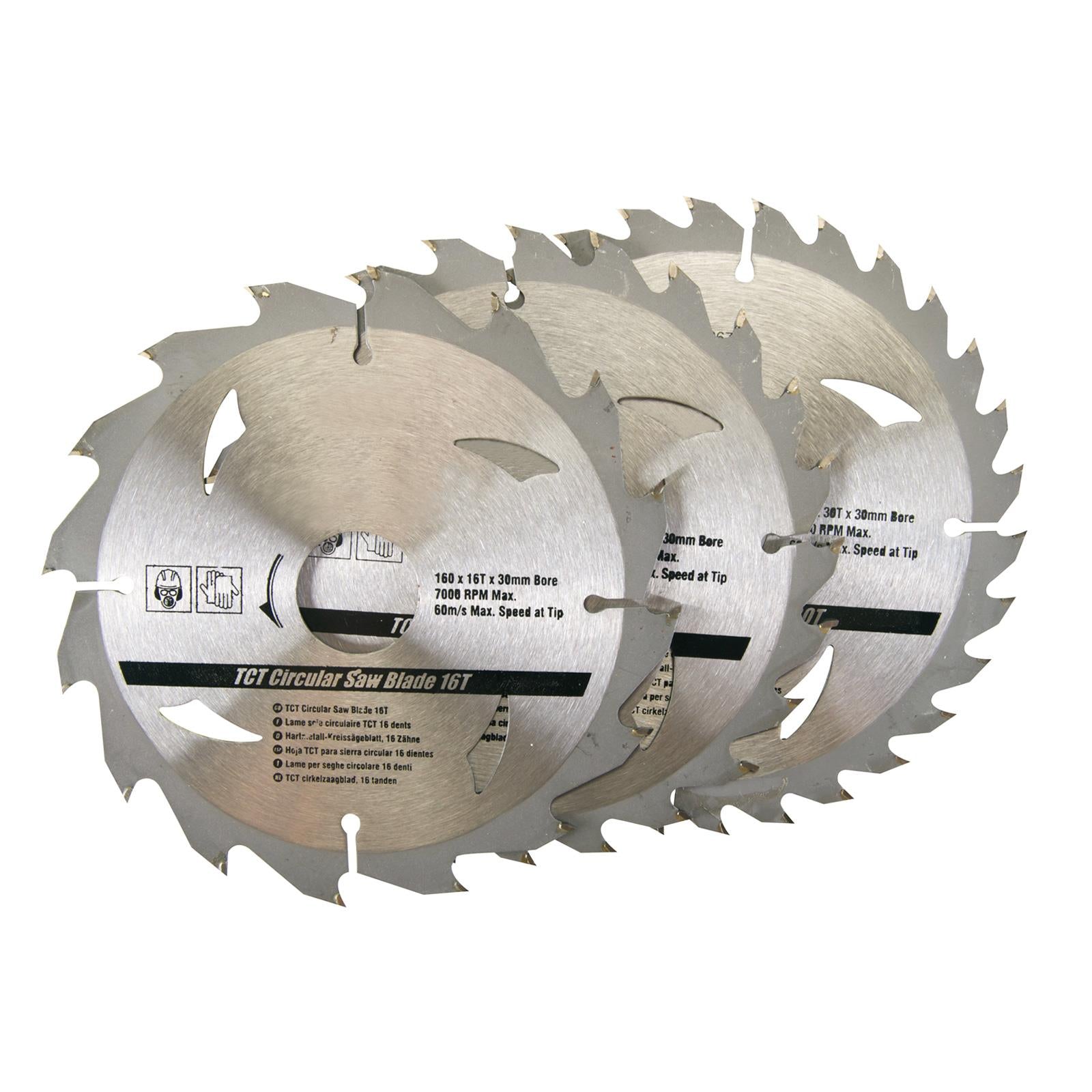 3 Piece TCT Circular Saw Blade Set 160 x 30 - 20, 16, 10mm Rings