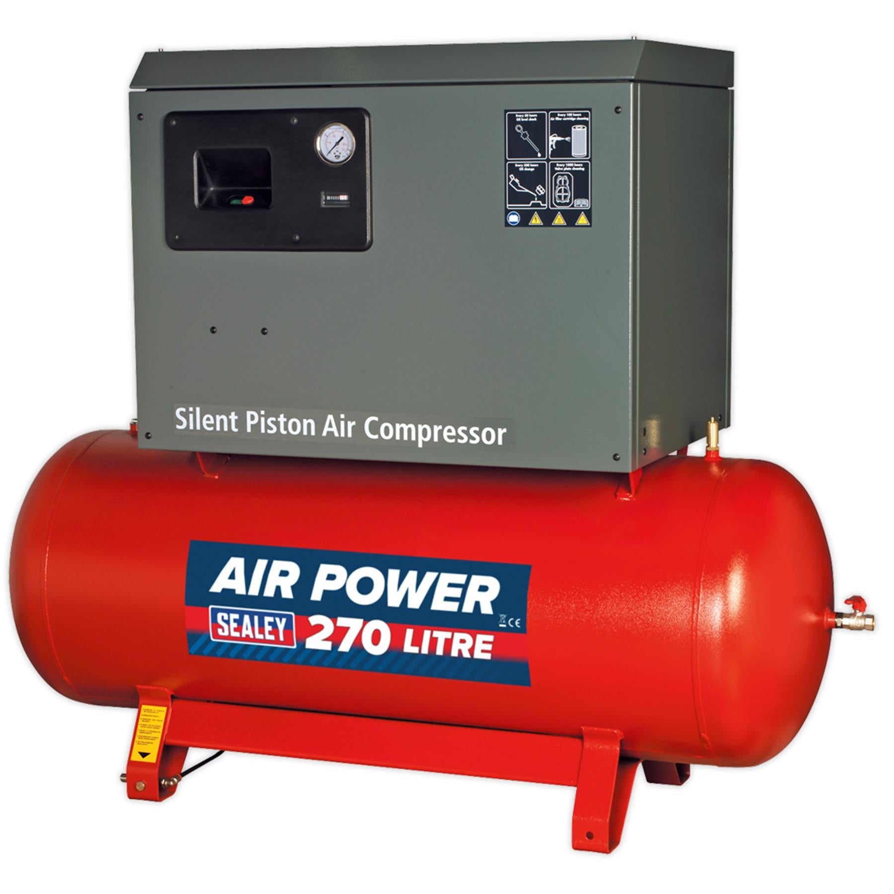 Sealey Compressor 270L Belt Drive 5.5hp 3ph 2-Stage Low Noise