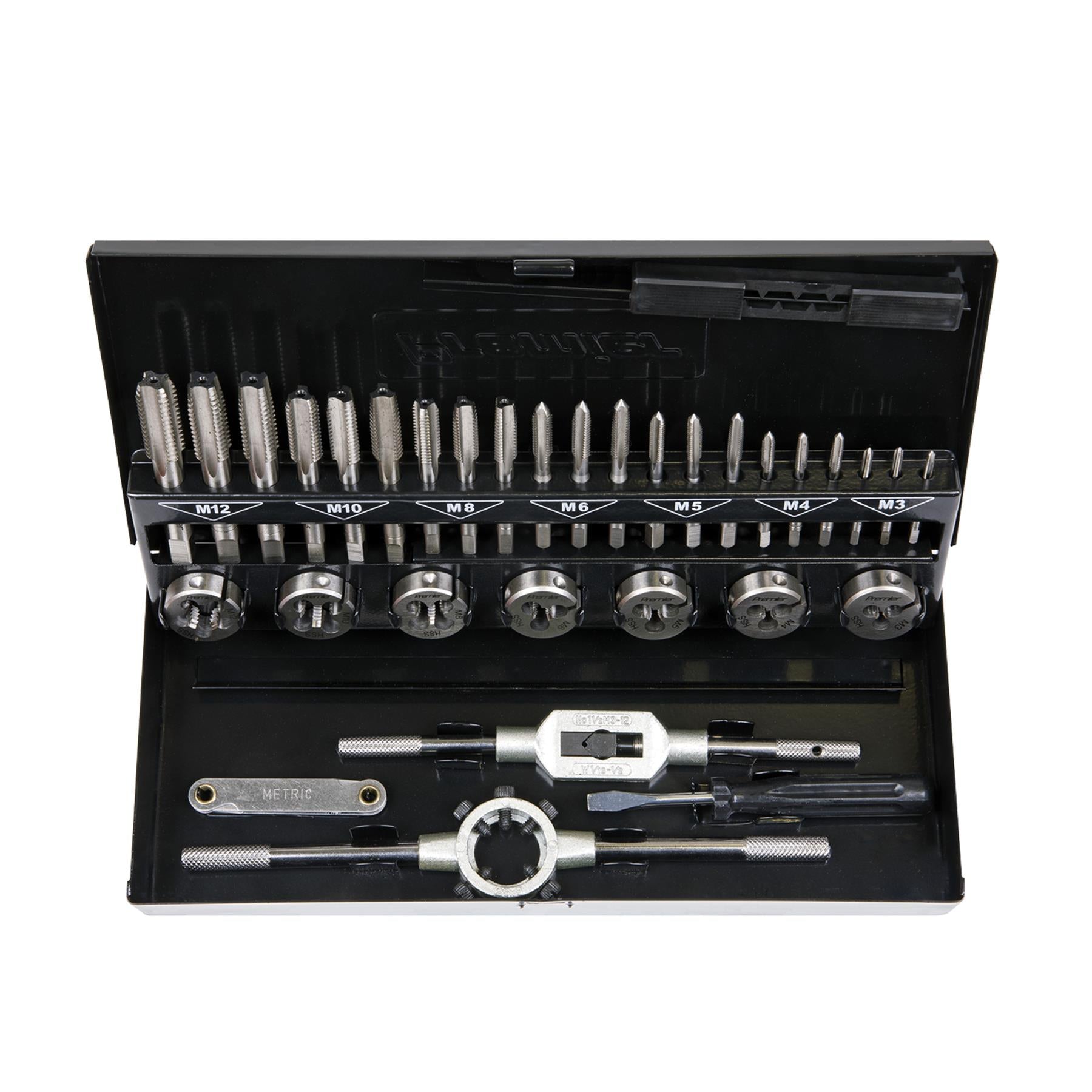 Sealey 32pc Metric Tap and Die Set Split Dies HSS 4341 Steel M3 - M12