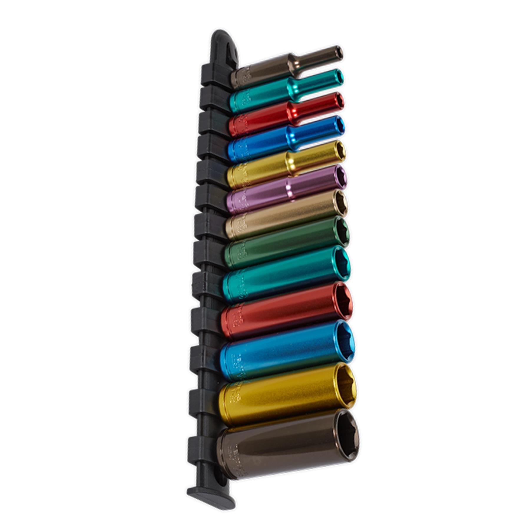 Sealey 13pc Multi Coloured Deep Socket Set 4mm - 14mm 6pt Set 1/4" Sq Drive