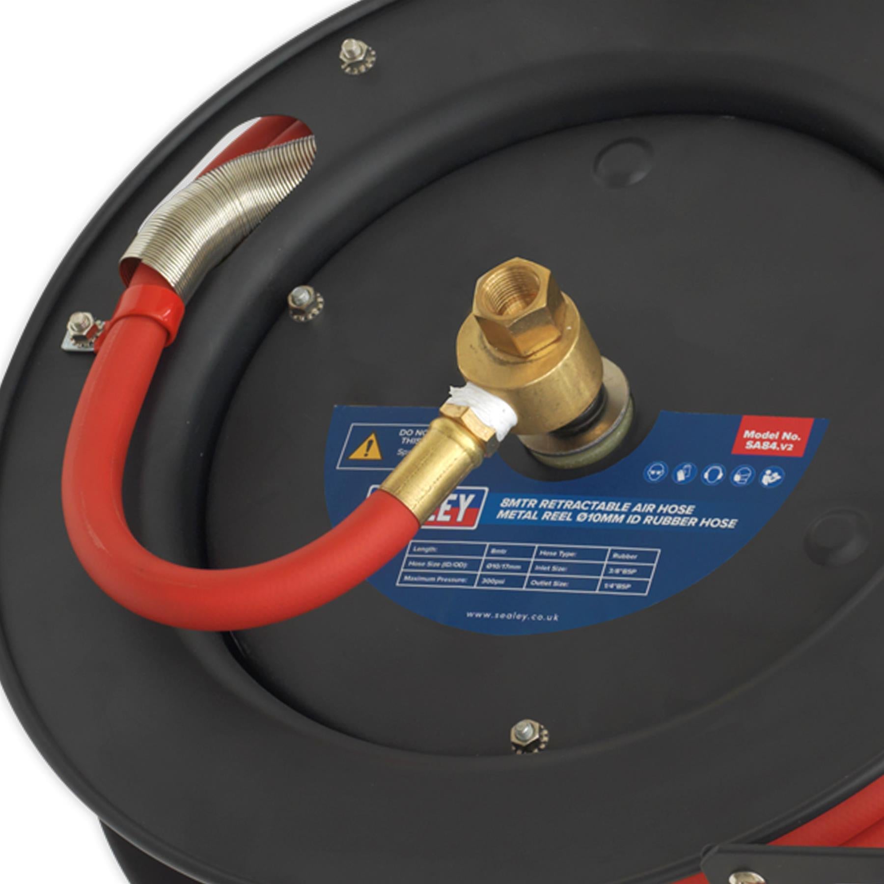 Sealey Retractable Air Hose Steel Reel 8m 10mm ID Rubber Hose
