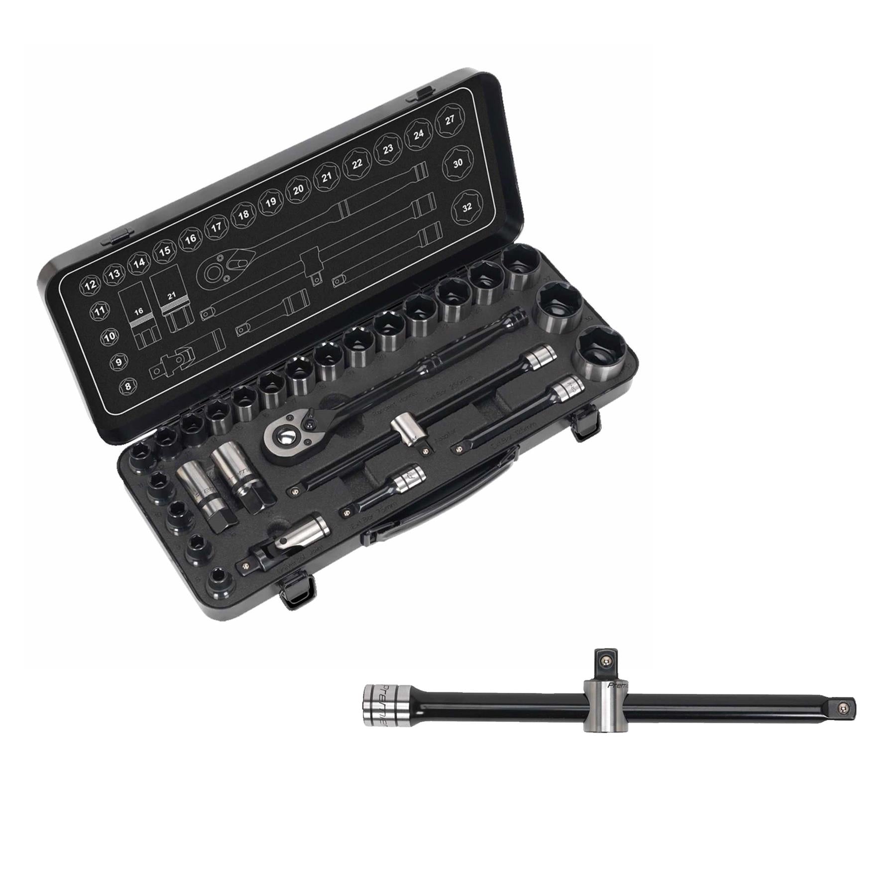 Sealey Socket Set 28pc 1/2"Sq Dr 6pt WallDrive Metric Black Series