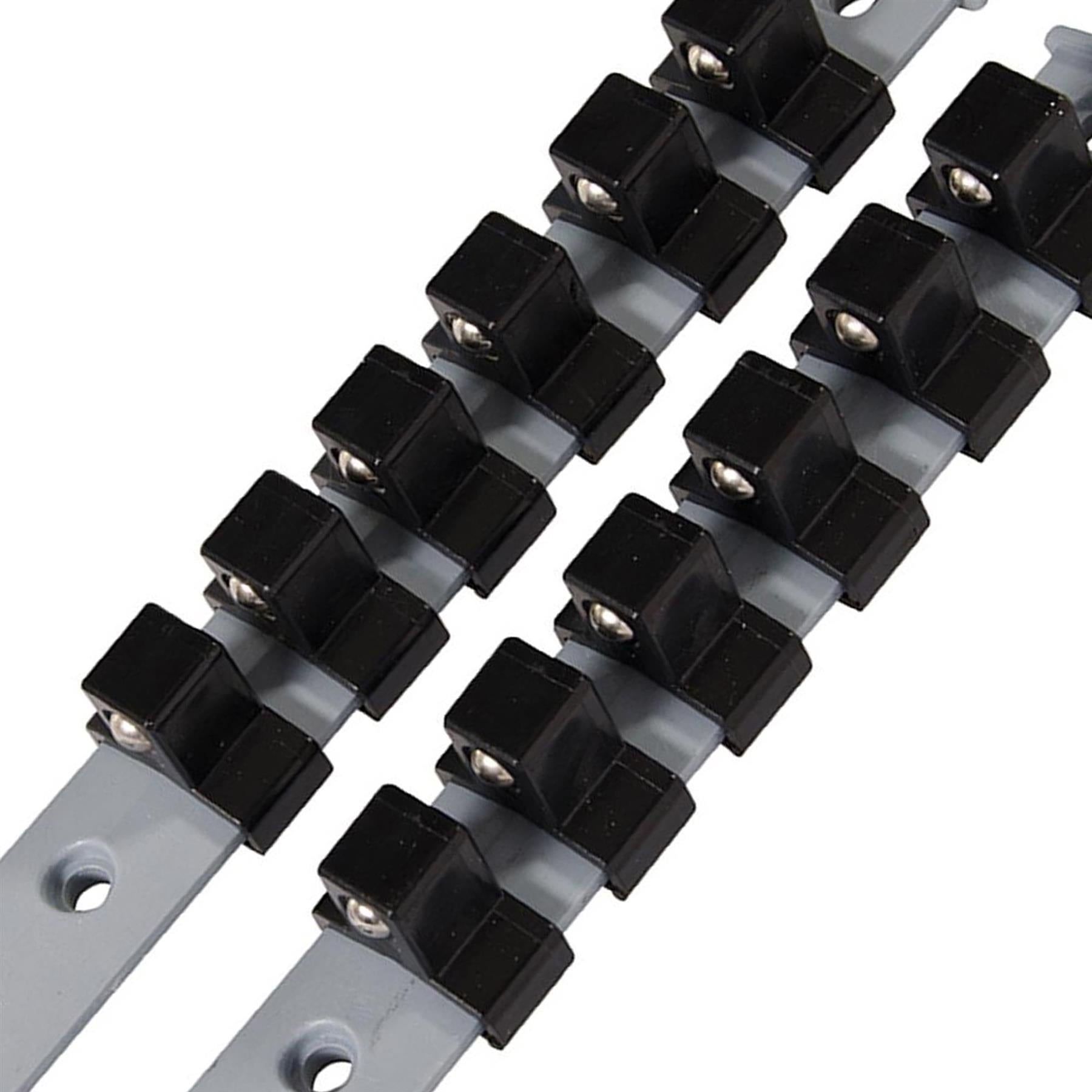 1/2" Drive Socket Holder Storage Organiser Rail Snap Set - 12 Clips Wall Mounting