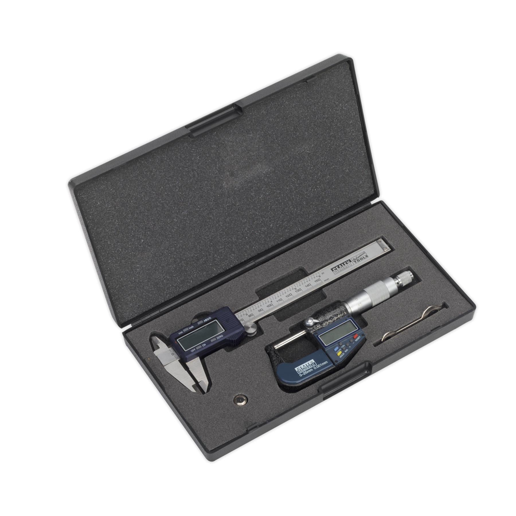 Sealey Digital Measuring Set 2pc Storage Case Micrometer Adjustment Wrench