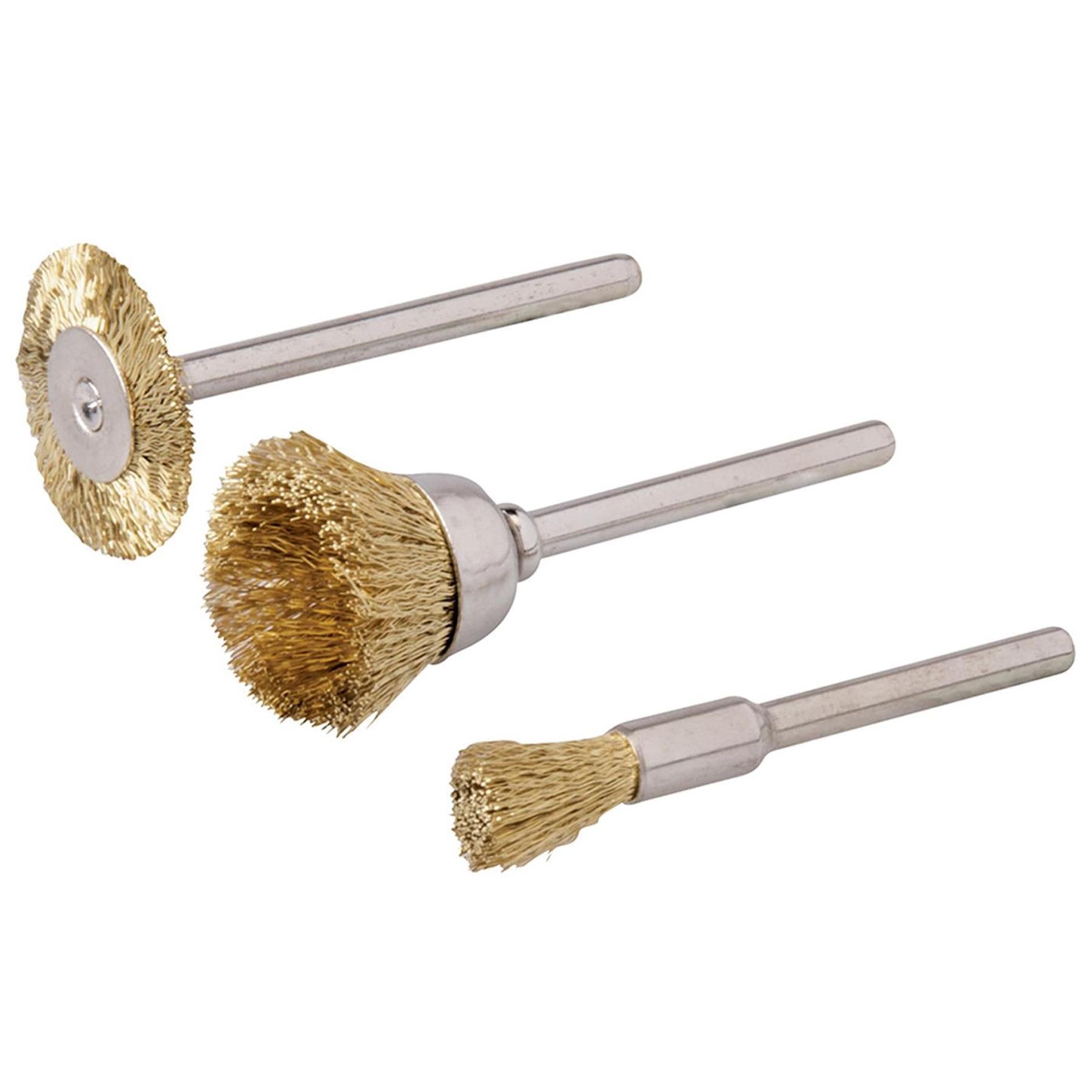 3Pc Rotary Tool Brass Wire Brush Set - 5, 15, 20mm Dia Soft Brass Wire Cleaning