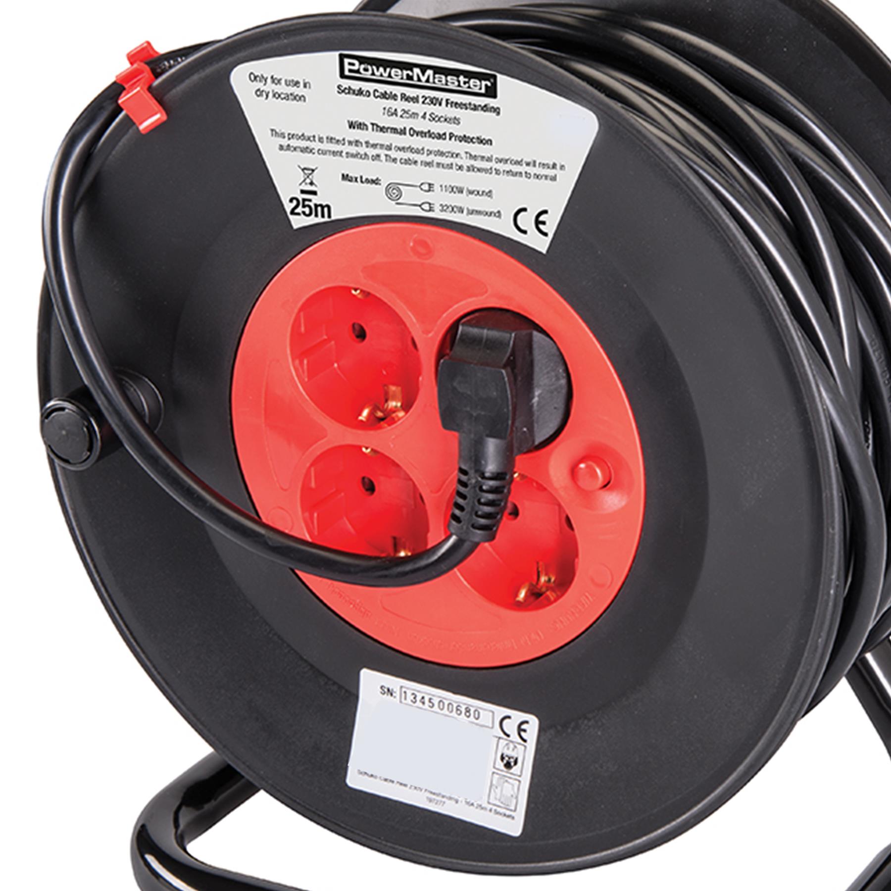 Cable Reel 4 Sockets 230V 16A 25M Electric DIY 25M Long, 3X1.5mm2 Conductor Area