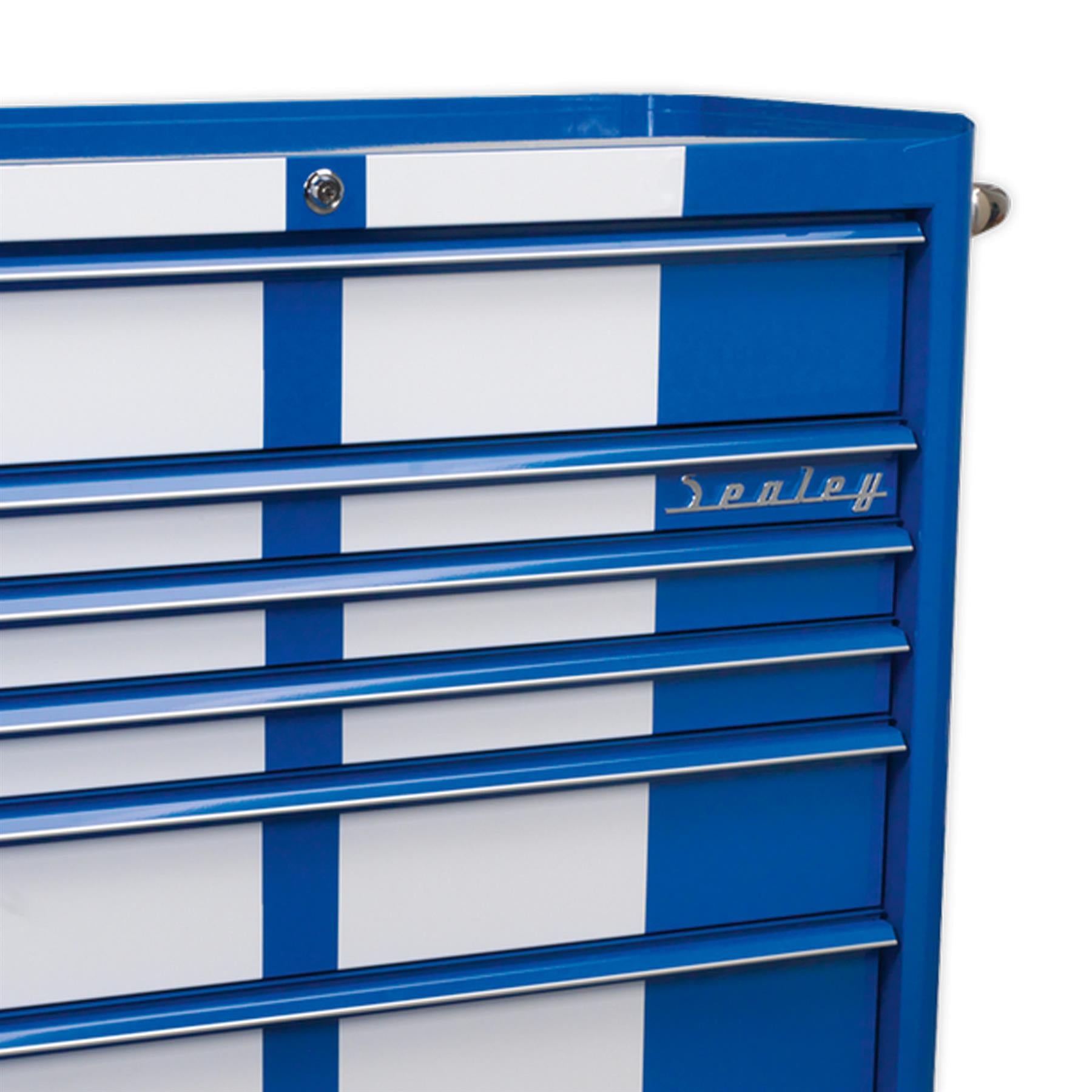 Sealey Rollcab 6 Drawer Wide Retro Style - Blue with White Stripes