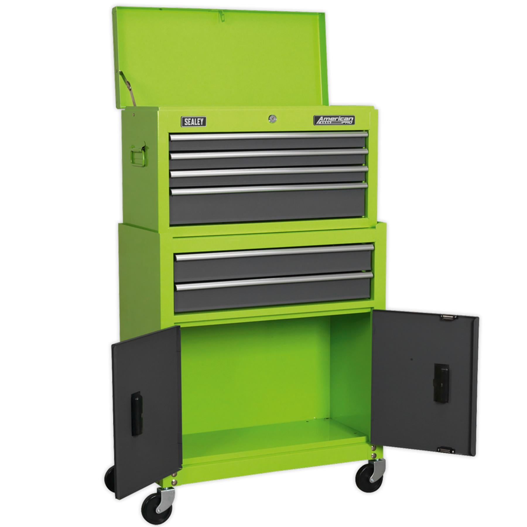 Sealey Topchest & Rollcab Combo 6 Drawer- Hi-Vis Green/Grey