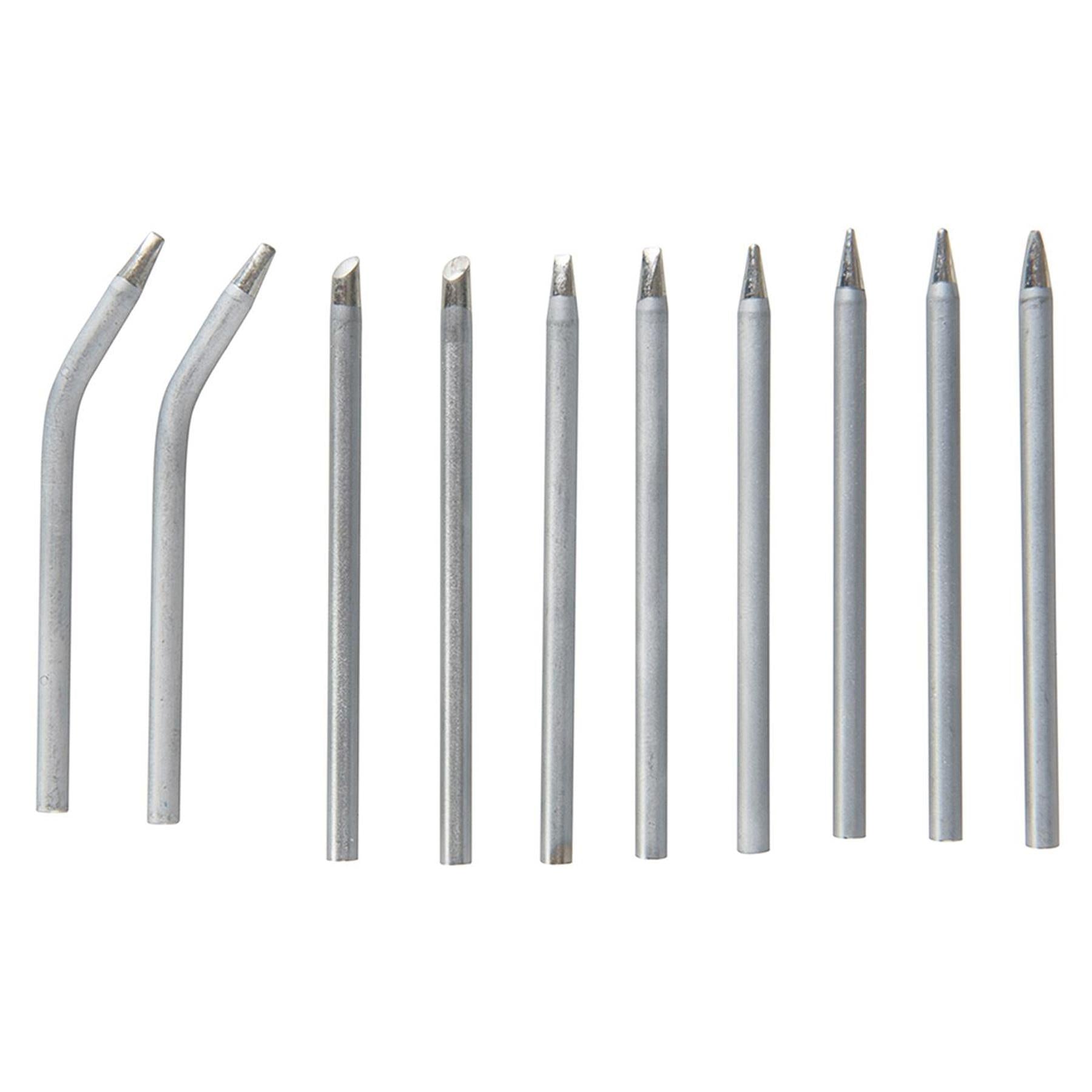 10Pce Soldering Iron Tips Set - 15 & 25W 3 X Point, Chisel, 2 X Bent & Tips