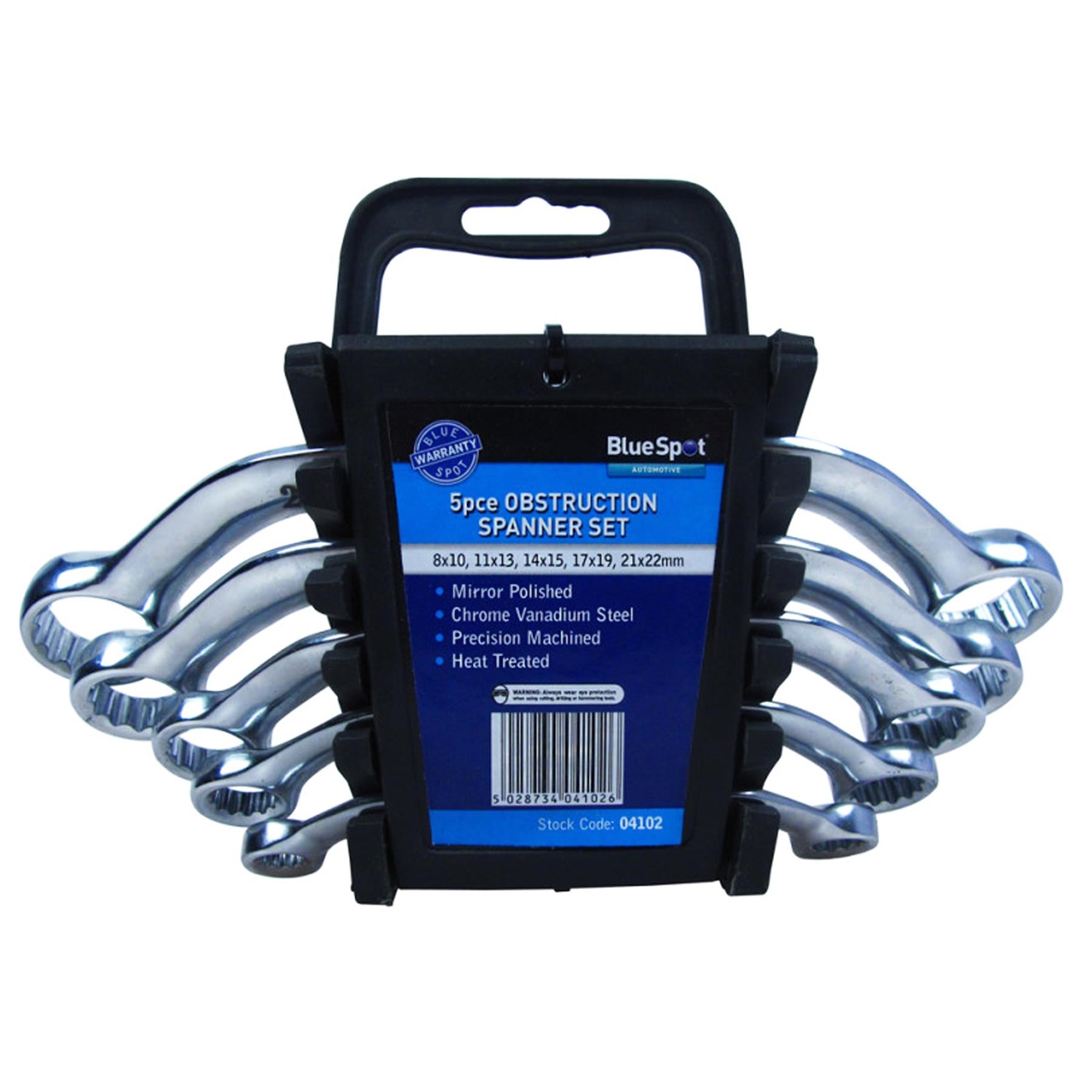 BlueSpot 5 Piece 8-22mm Obstruction Spanner Set Metric Curved Chrome Vanadium