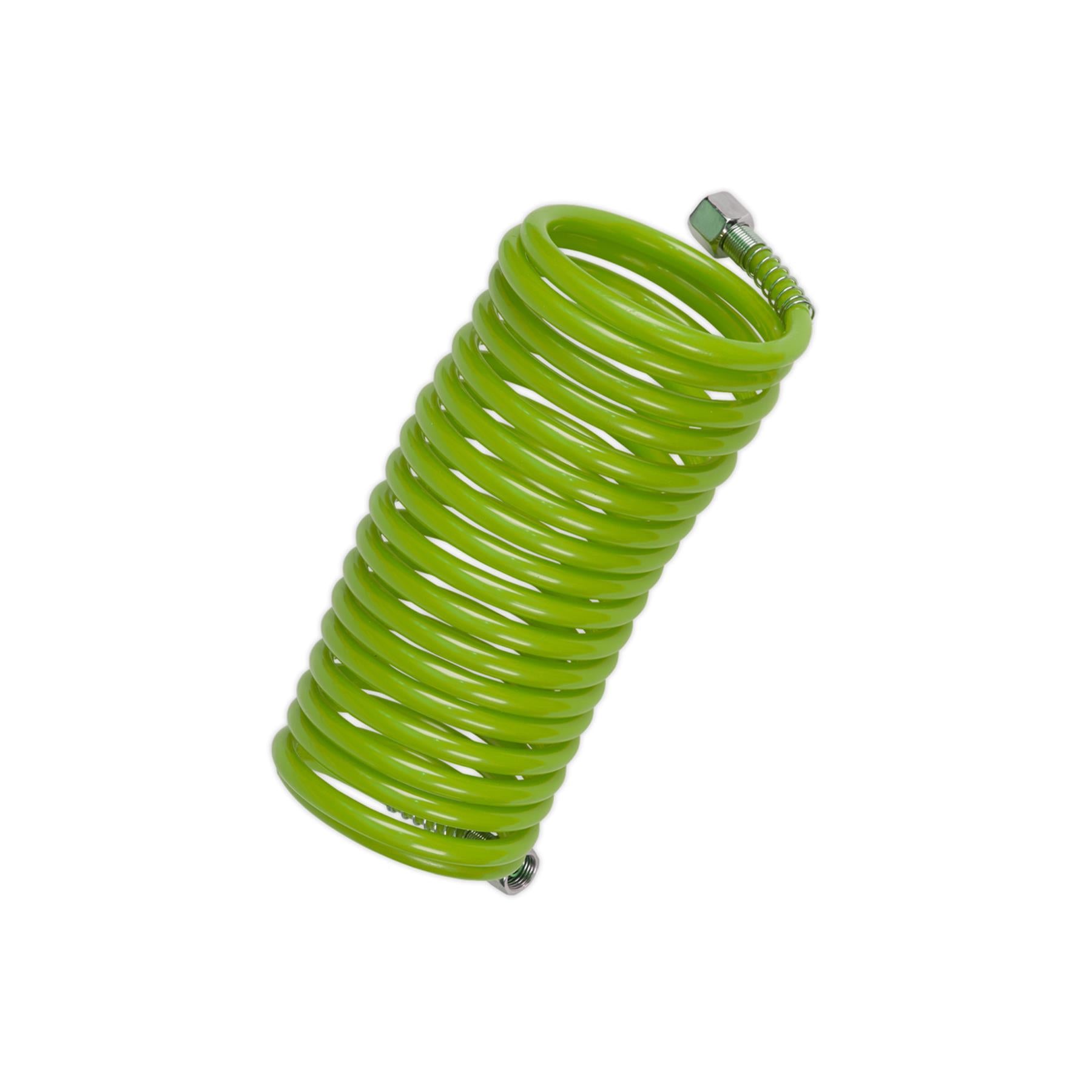 Sealey PE Coiled Air Hose 5m x Ø5mm with 1/4"BSP Unions - Green